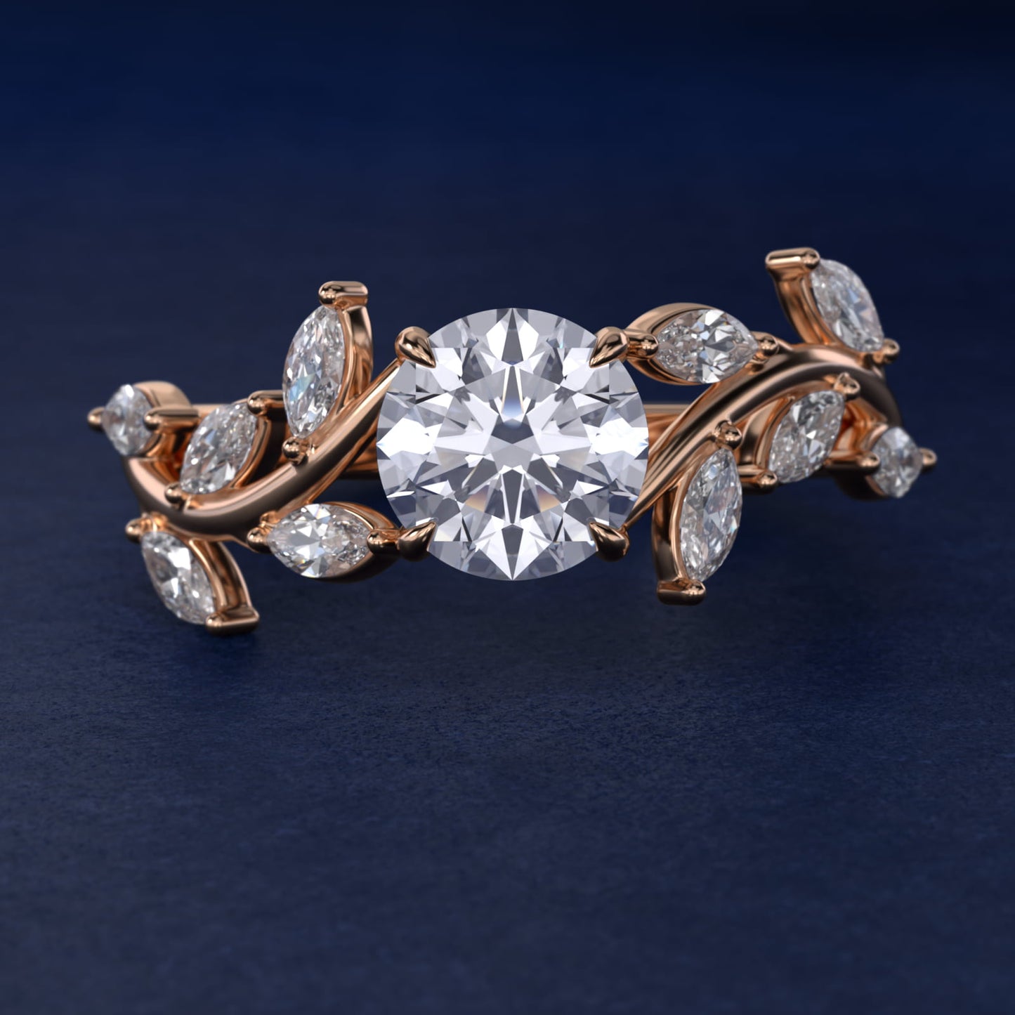 Floral Side Stone Diamond Engagement Ring In 14K Rose Gold By James Allen - Round Center