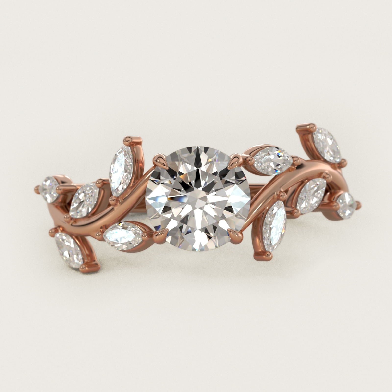 Floral Side Stone Diamond Engagement Ring In 18k Rose Gold By James Allen - Round Center