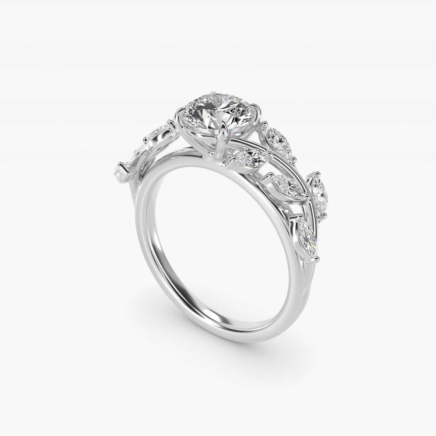 Floral Side Stone Diamond Engagement Ring In 14K White Gold By James Allen - Round Center