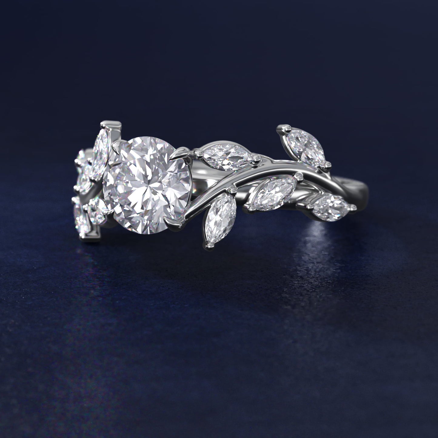 Floral Side Stone Diamond Engagement Ring In 14K White Gold By James Allen - Round Center