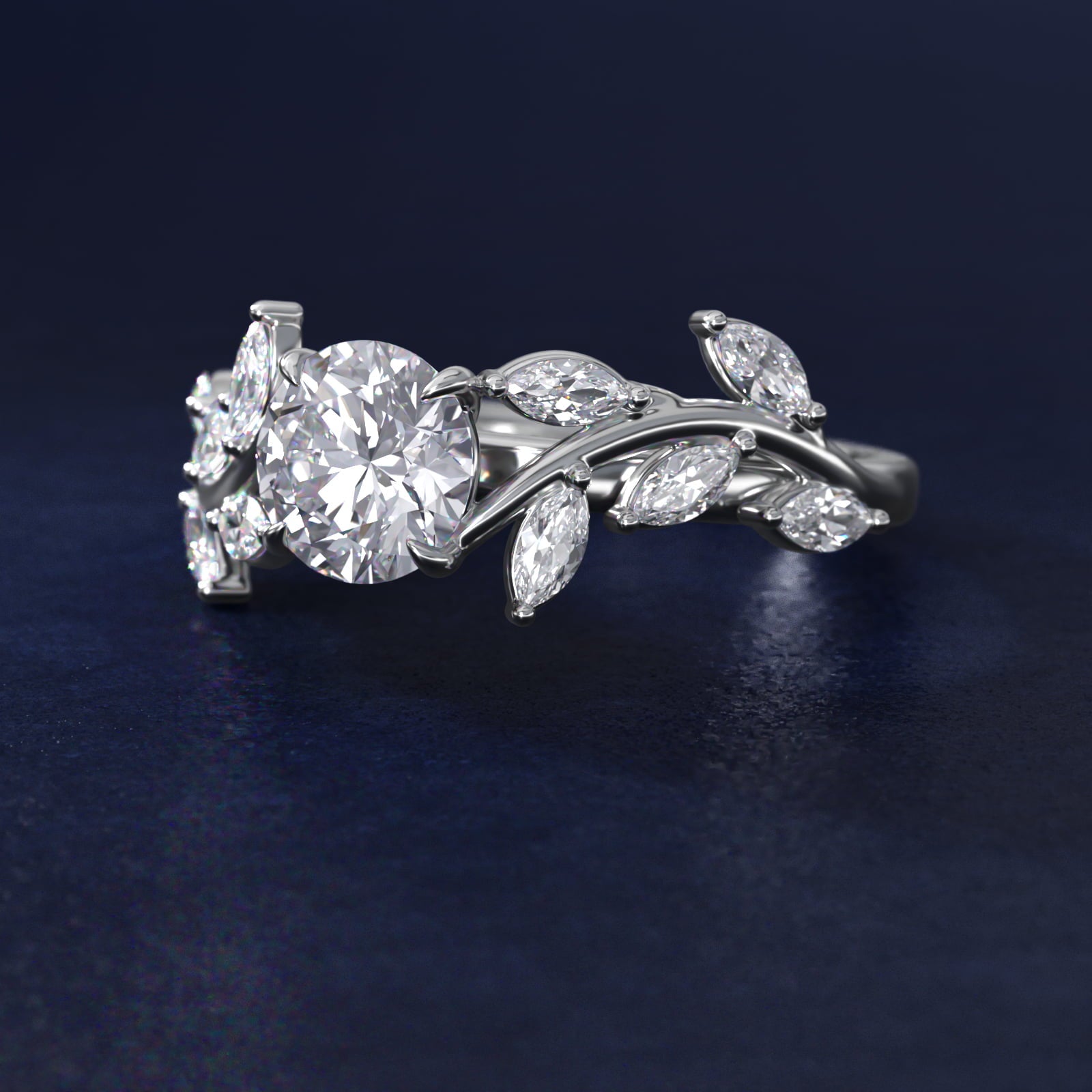 Floral Side Stone Diamond Engagement Ring In 14K White Gold By James Allen - Round Center