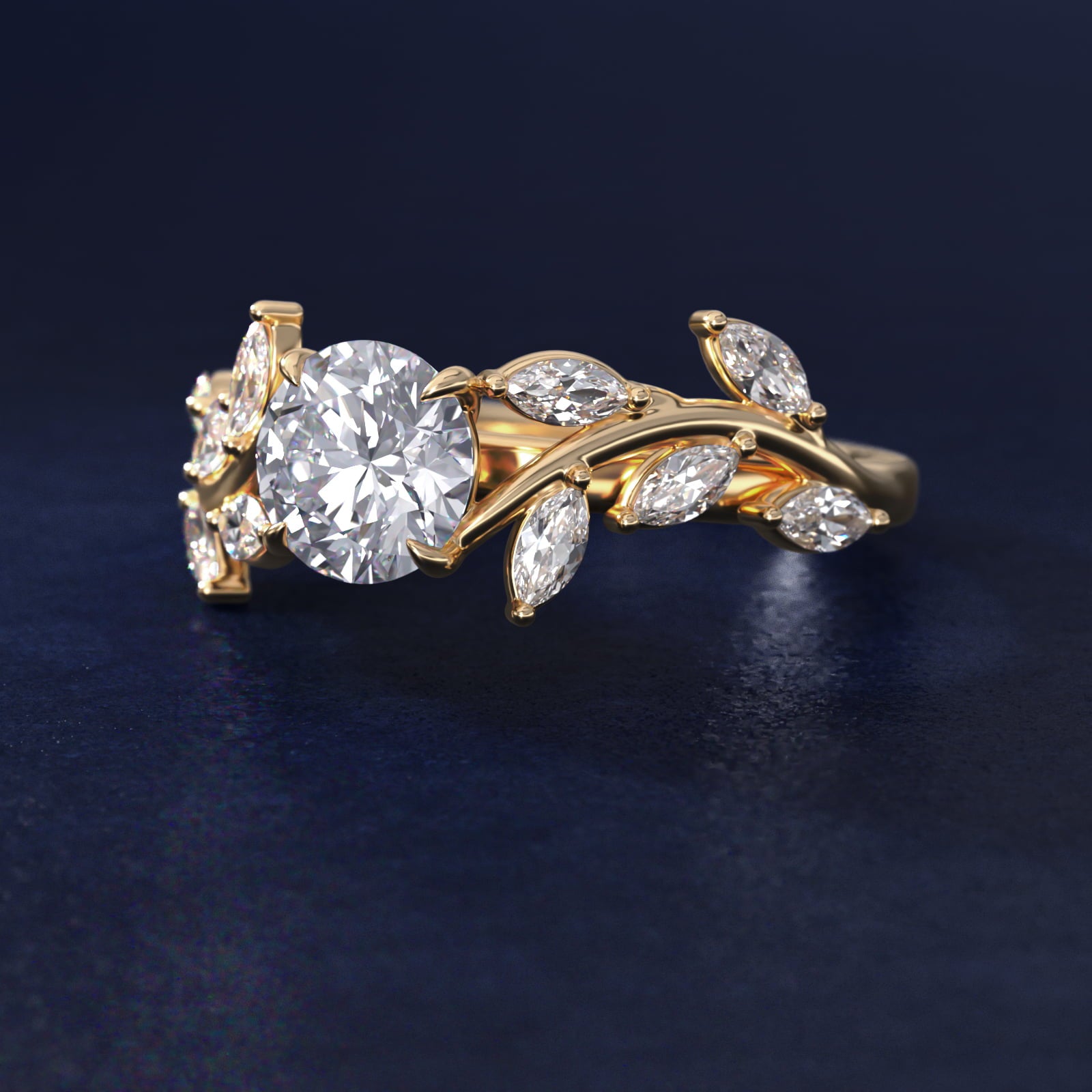 Floral Side Stone Diamond Engagement Ring In 14K Yellow Gold By James Allen - Round Center