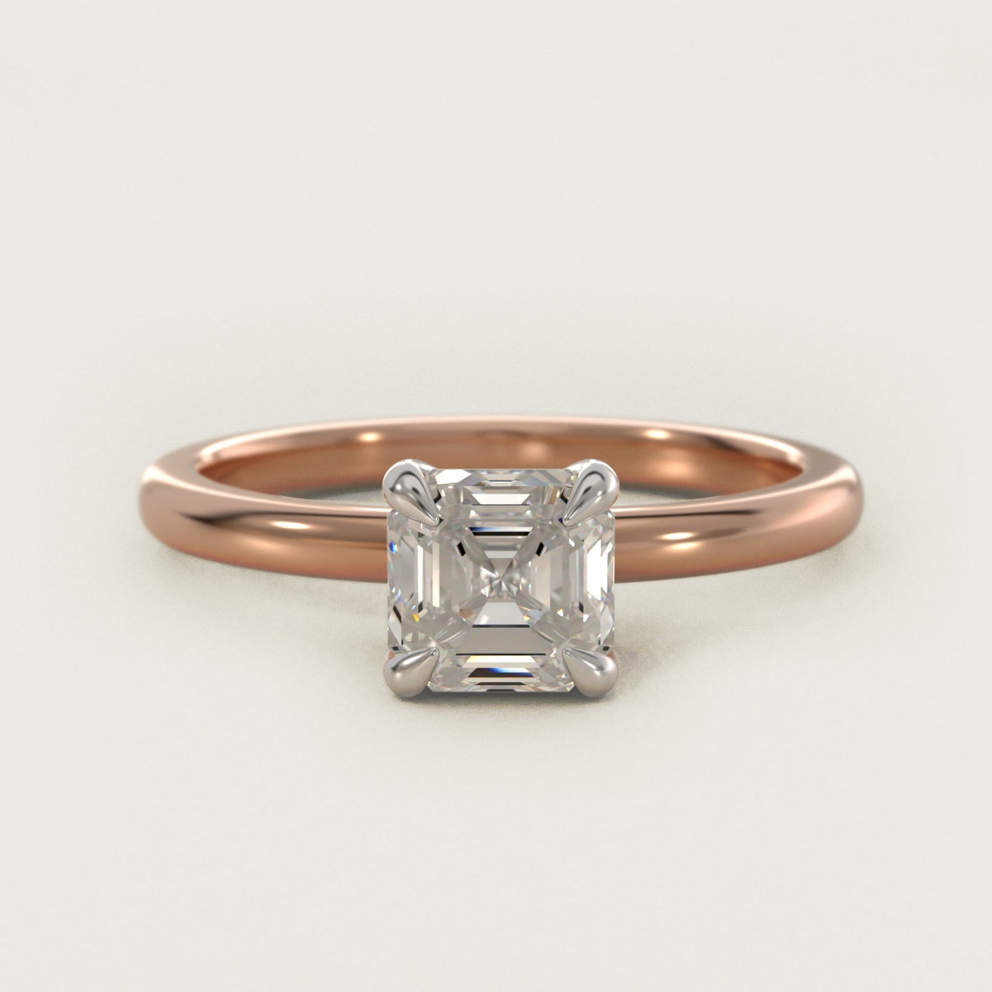 Flush Fit Claw Prong Solitaire Engagement Ring In 14K Rose Gold By James Allen - Asscher Center