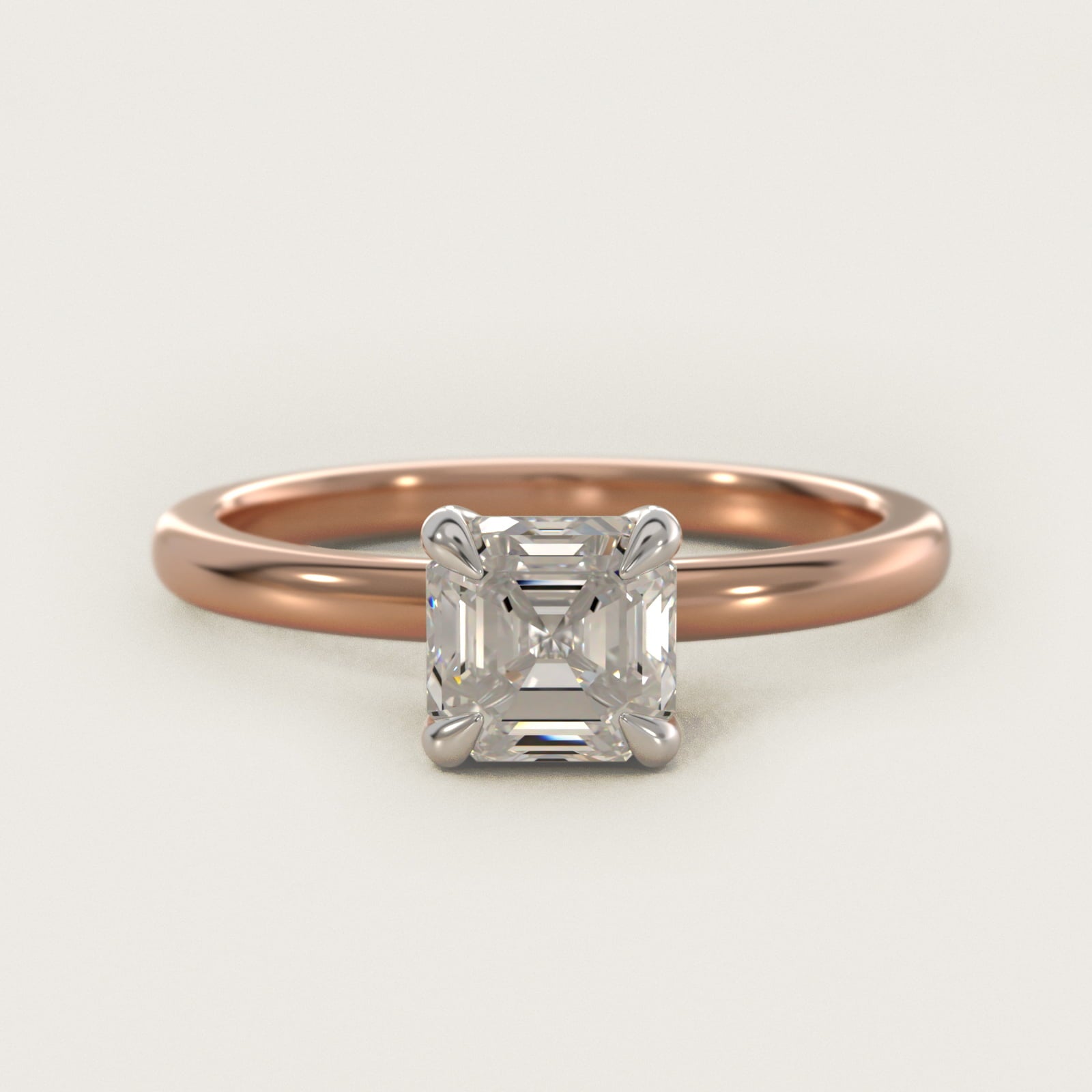 Flush Fit Claw Prong Solitaire Engagement Ring In 18k Rose Gold By James Allen - Asscher Center