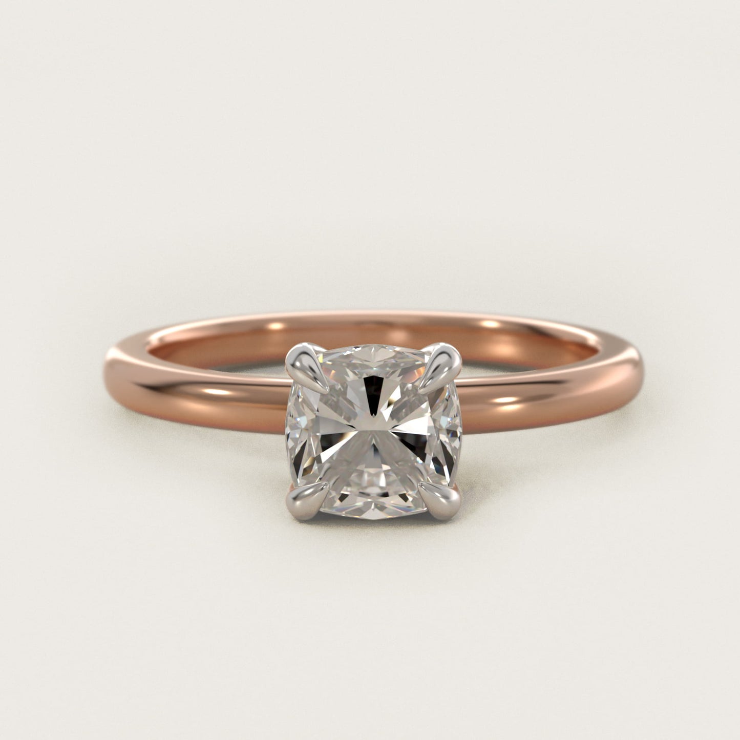 Flush Fit Claw Prong Solitaire Engagement Ring In 14K Rose Gold By James Allen - Cushion Center