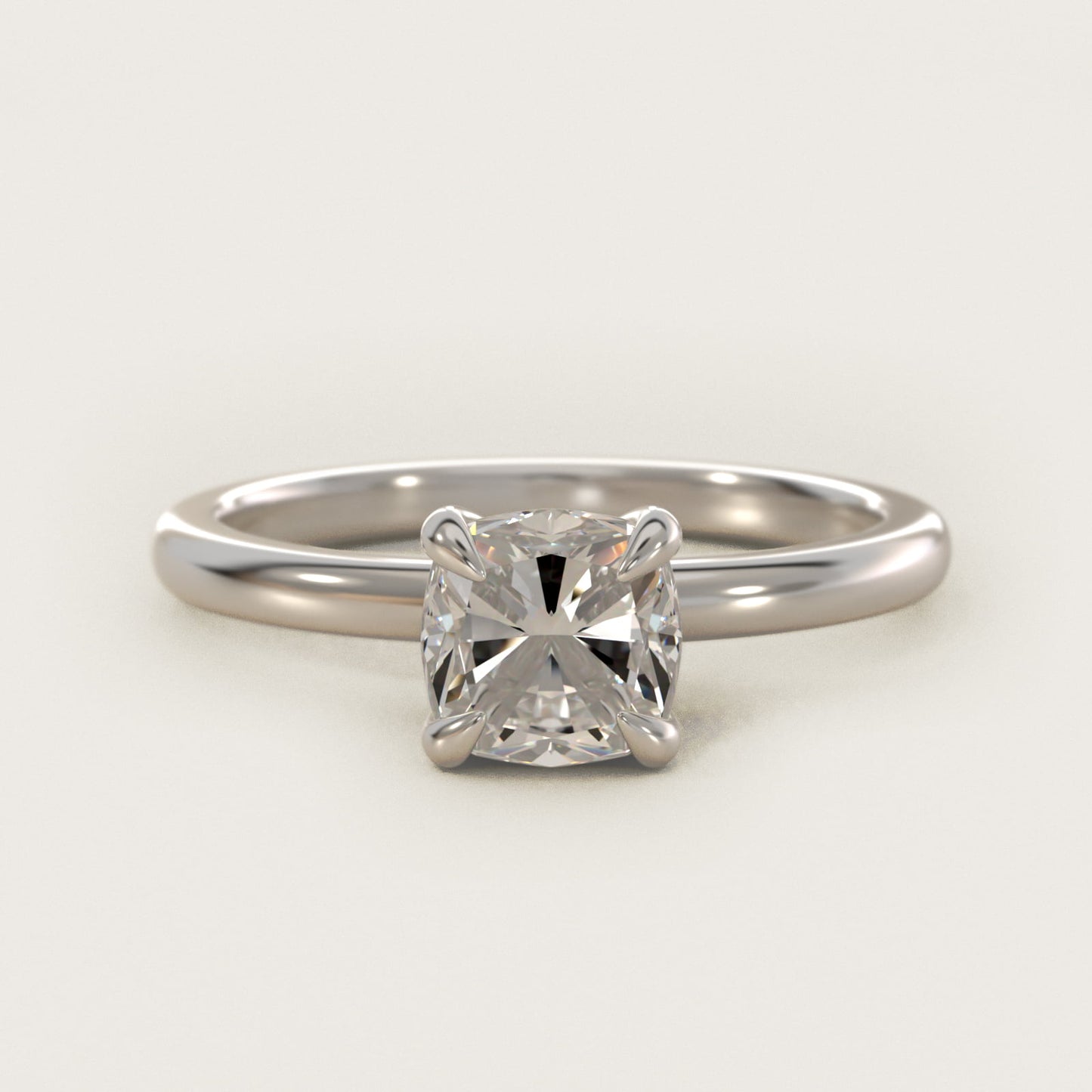 Flush Fit Claw Prong Solitaire Engagement Ring In 18k White Gold By James Allen - Cushion Center
