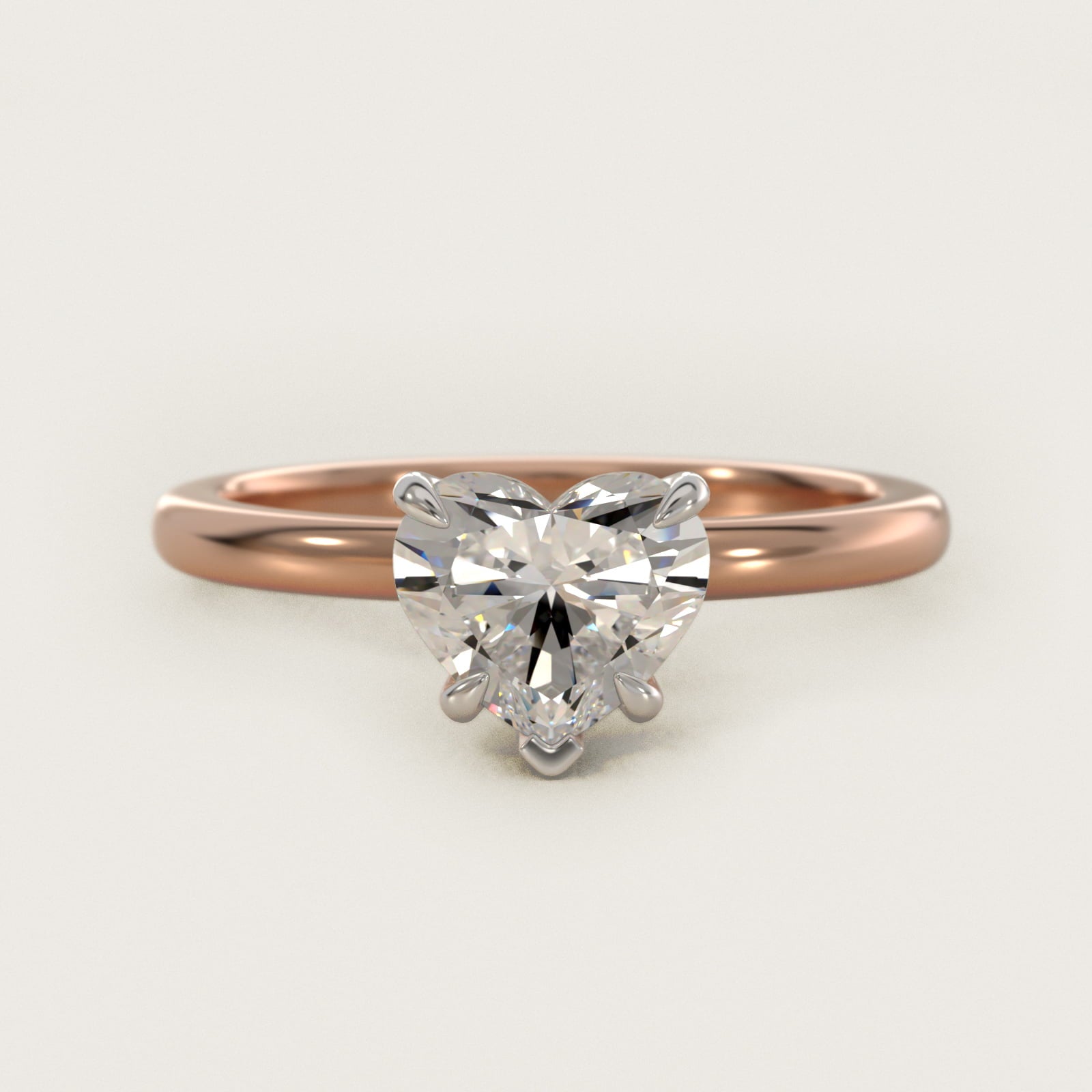 Flush Fit Claw Prong Solitaire Engagement Ring In 18k Rose Gold By James Allen - Heart Center