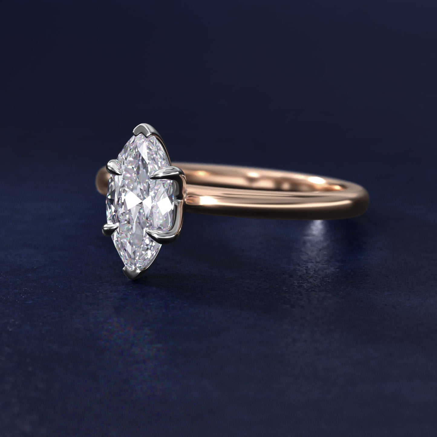 Flush Fit Claw Prong Solitaire Engagement Ring In 18k Rose Gold By James Allen - Marquise Center