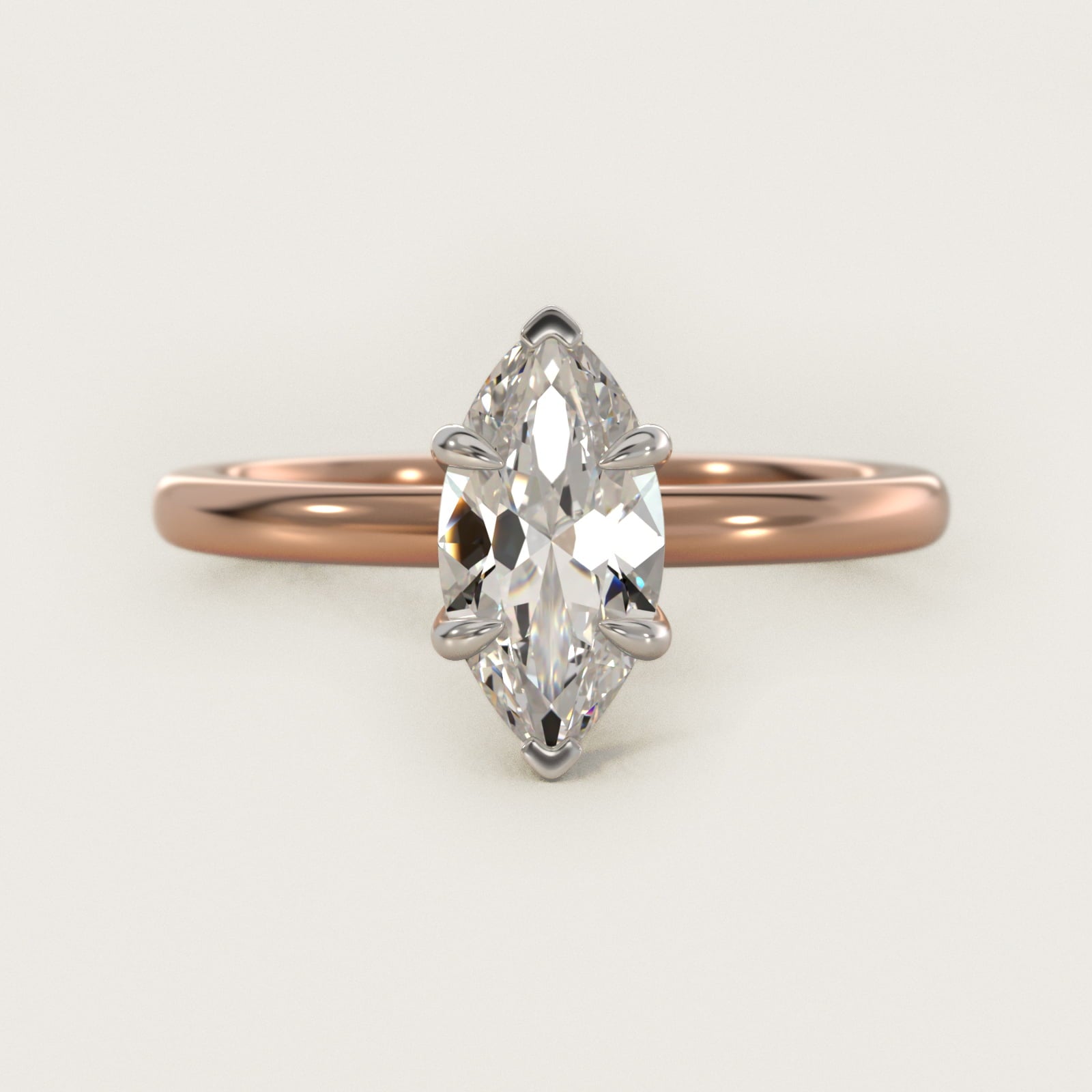Flush Fit Claw Prong Solitaire Engagement Ring In 18k Rose Gold By James Allen - Marquise Center