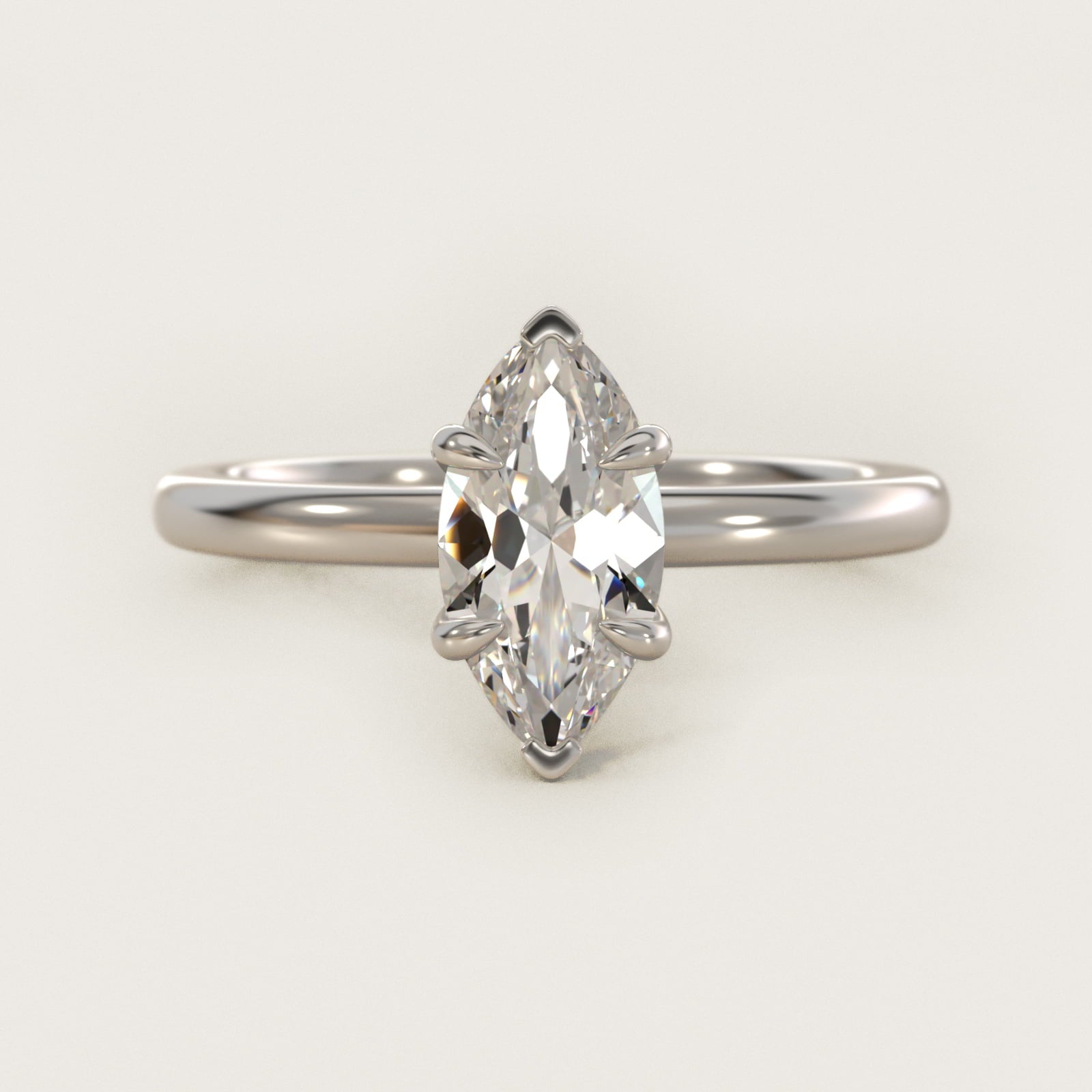 Flush Fit Claw Prong Solitaire Engagement Ring In 14K White Gold By James Allen - Marquise Center