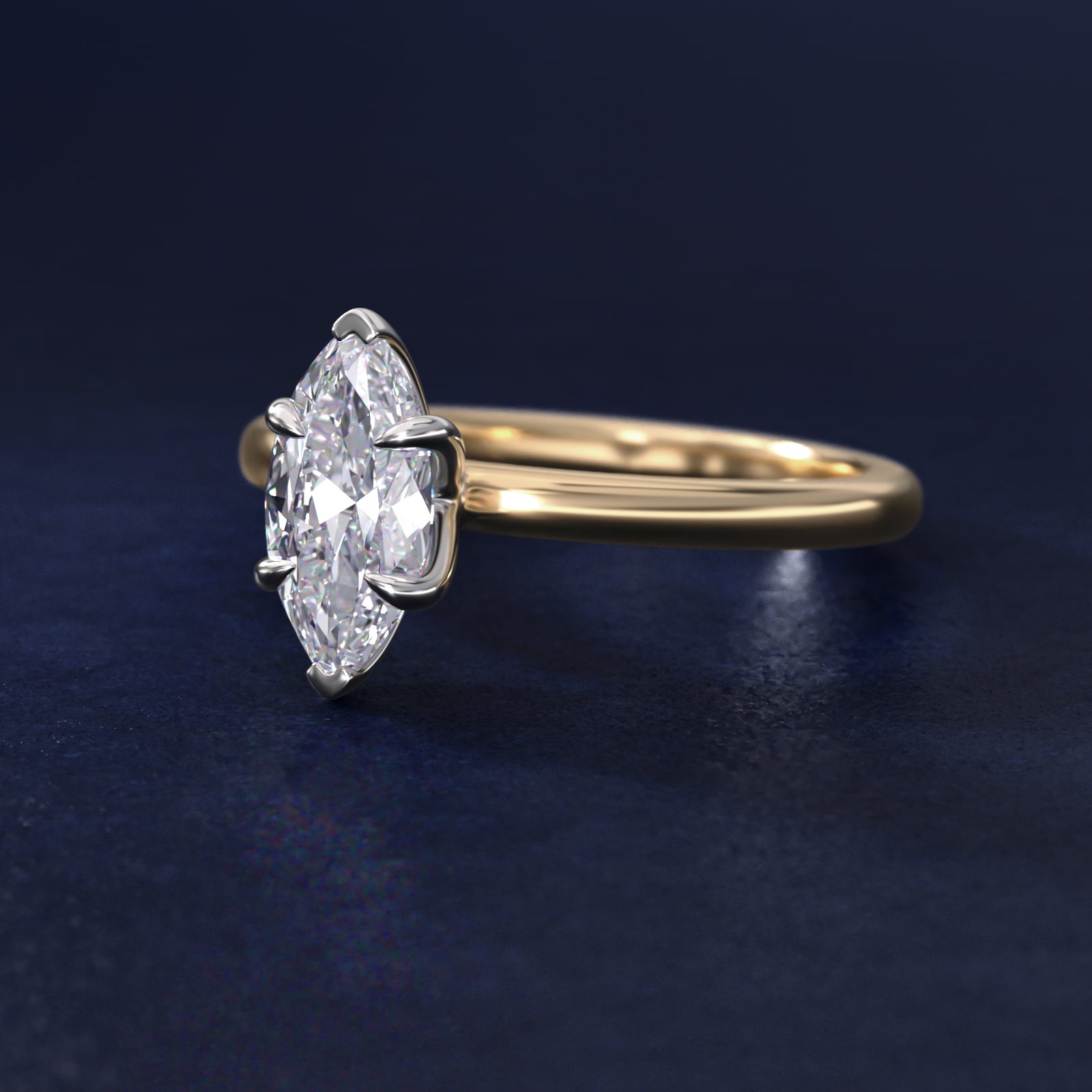 Flush Fit Claw Prong Solitaire Engagement Ring In 18k Yellow Gold By James Allen - Marquise Center
