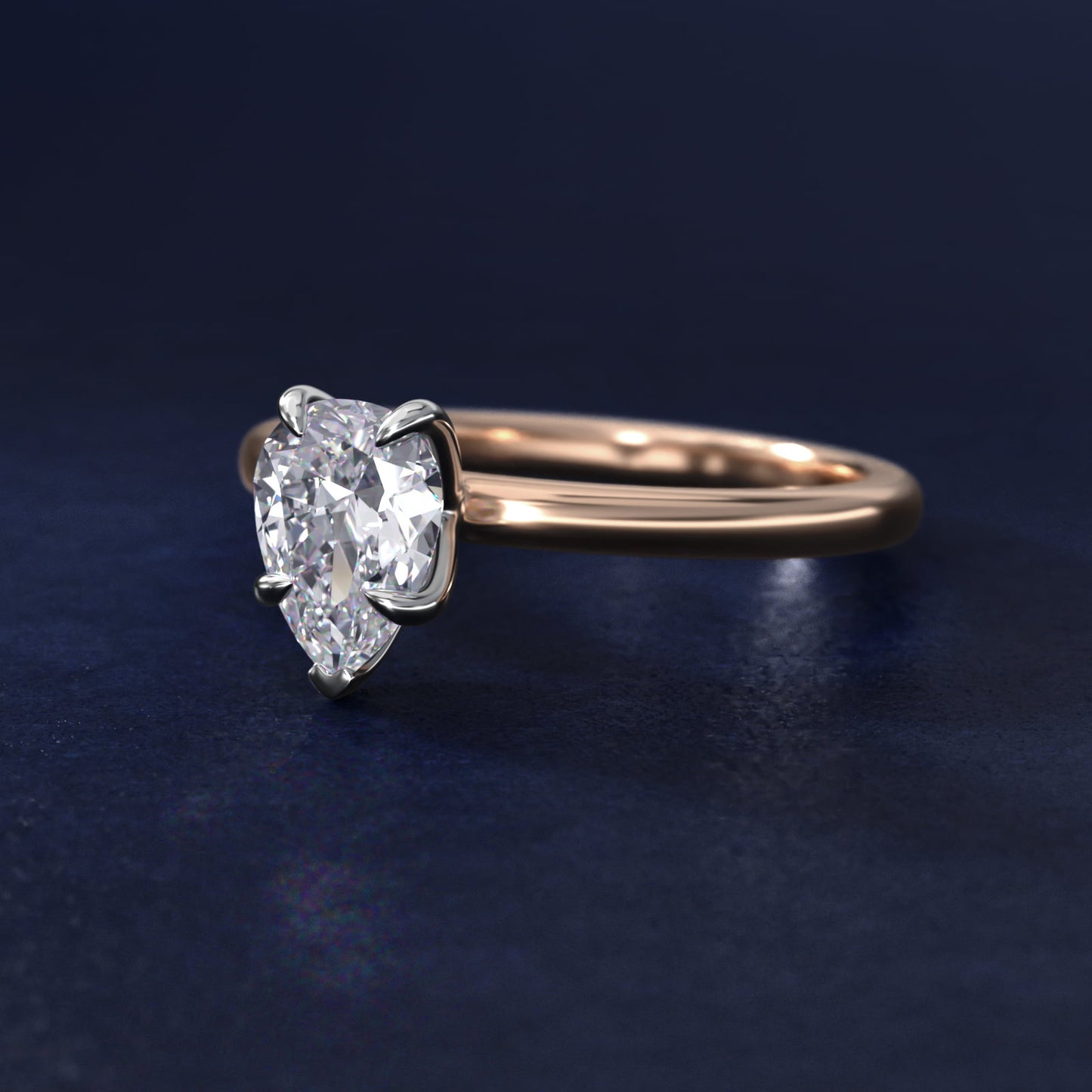 Flush Fit Claw Prong Solitaire Engagement Ring In 14K Rose Gold By James Allen - Pear Center