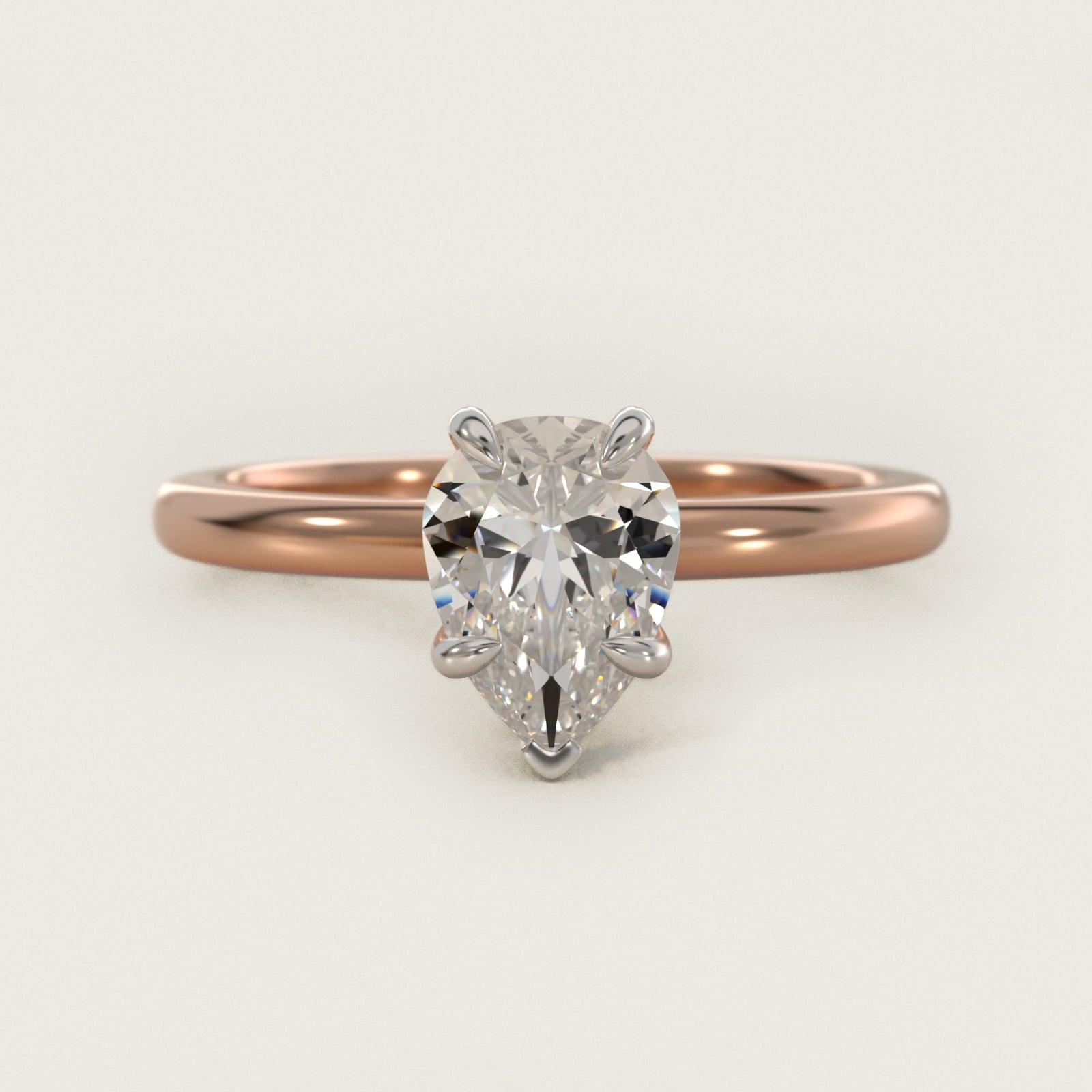 Flush Fit Claw Prong Solitaire Engagement Ring In 18k Rose Gold By James Allen - Pear Center