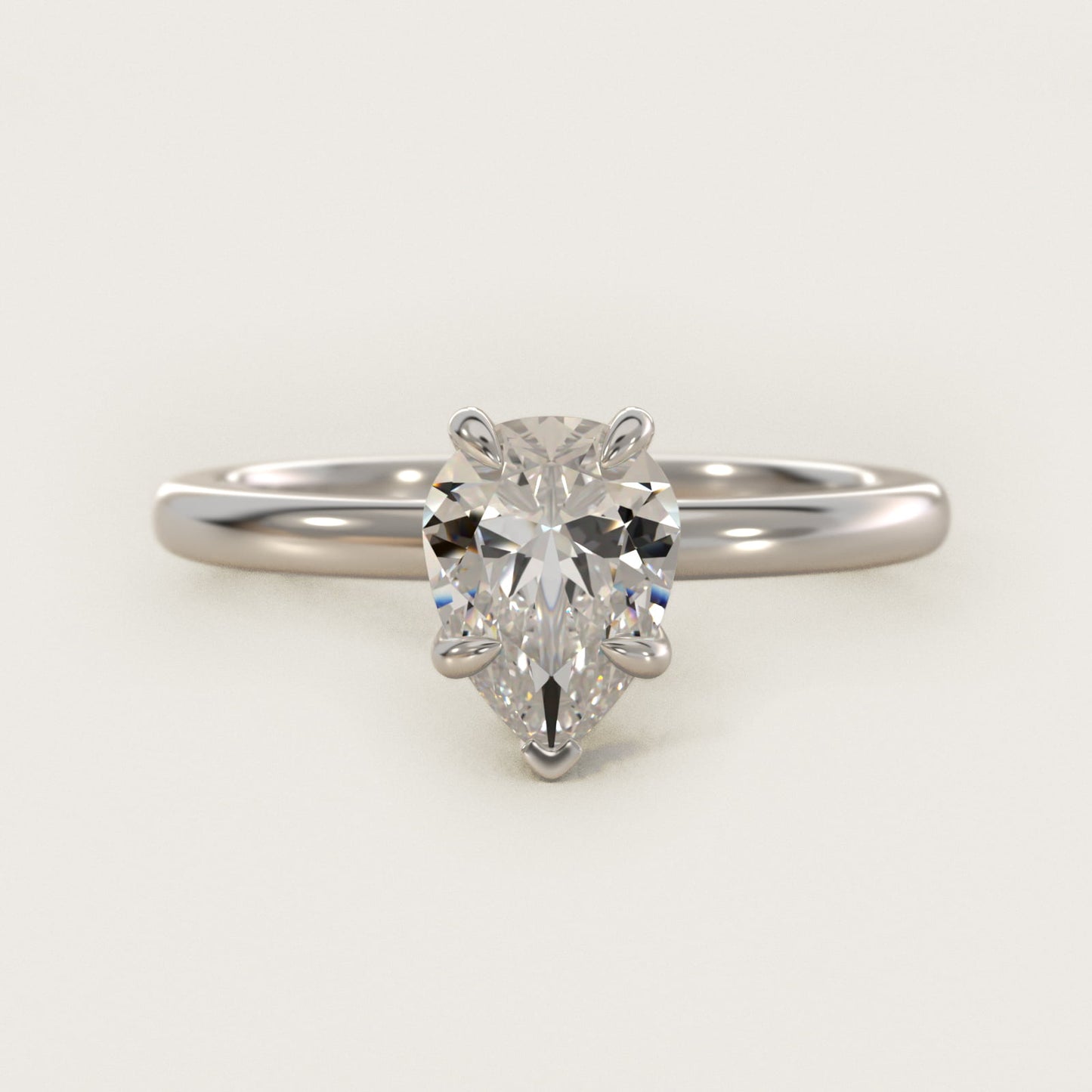 Flush Fit Claw Prong Solitaire Engagement Ring In 18k White Gold By James Allen - Pear Center
