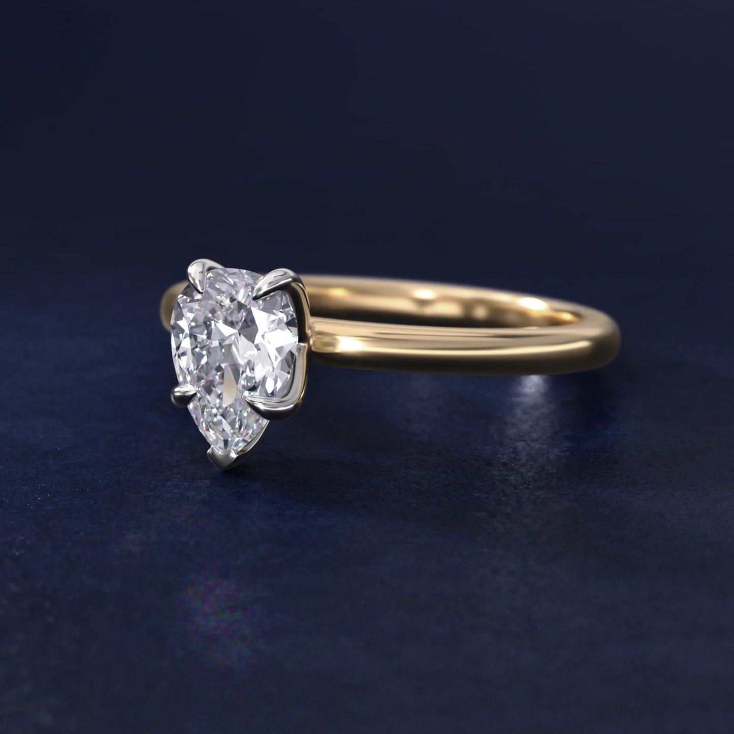 Flush Fit Claw Prong Solitaire Engagement Ring In 18k Yellow Gold By James Allen - Pear Center