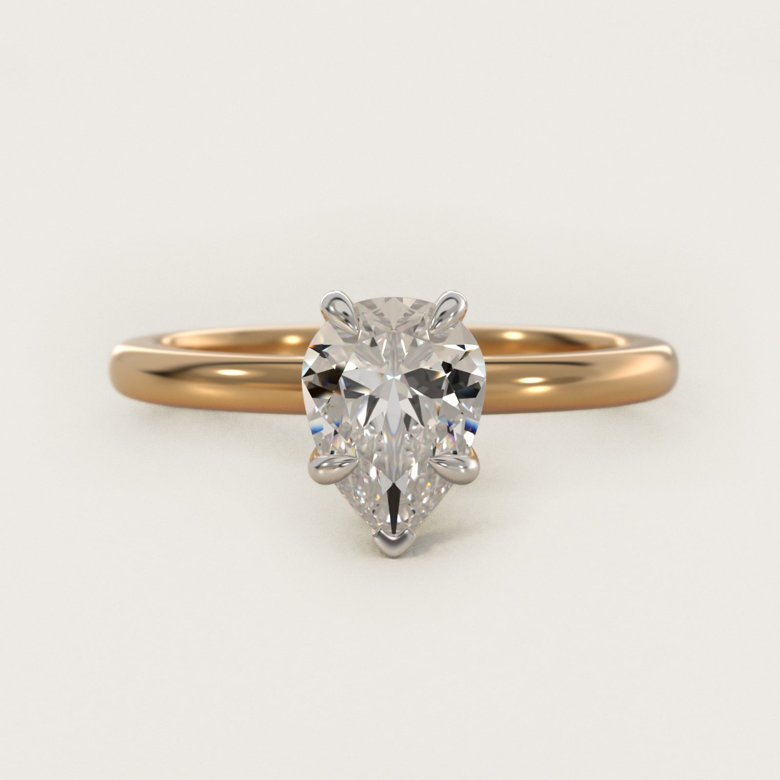 Flush Fit Claw Prong Solitaire Engagement Ring In 18k Yellow Gold By James Allen - Pear Center