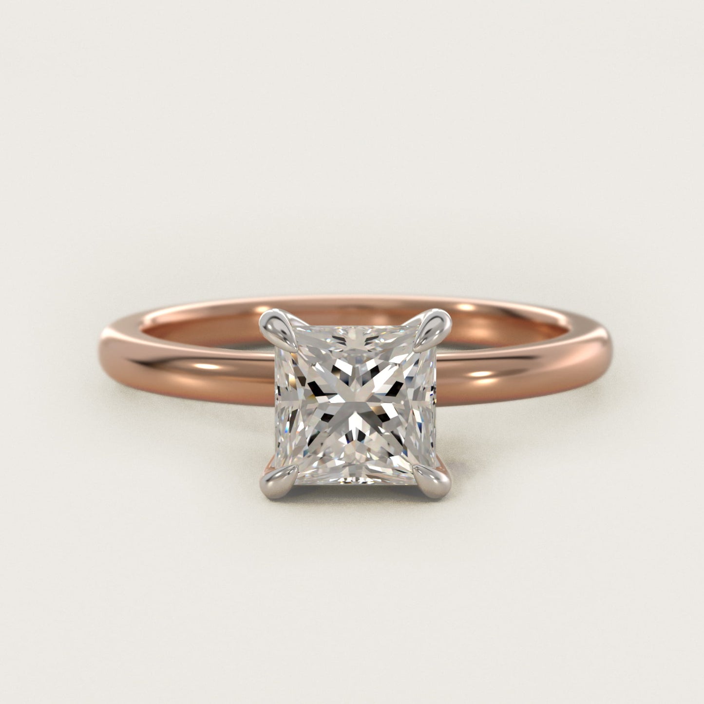 Flush Fit Claw Prong Solitaire Engagement Ring In 18k Rose Gold By James Allen - Princess Center