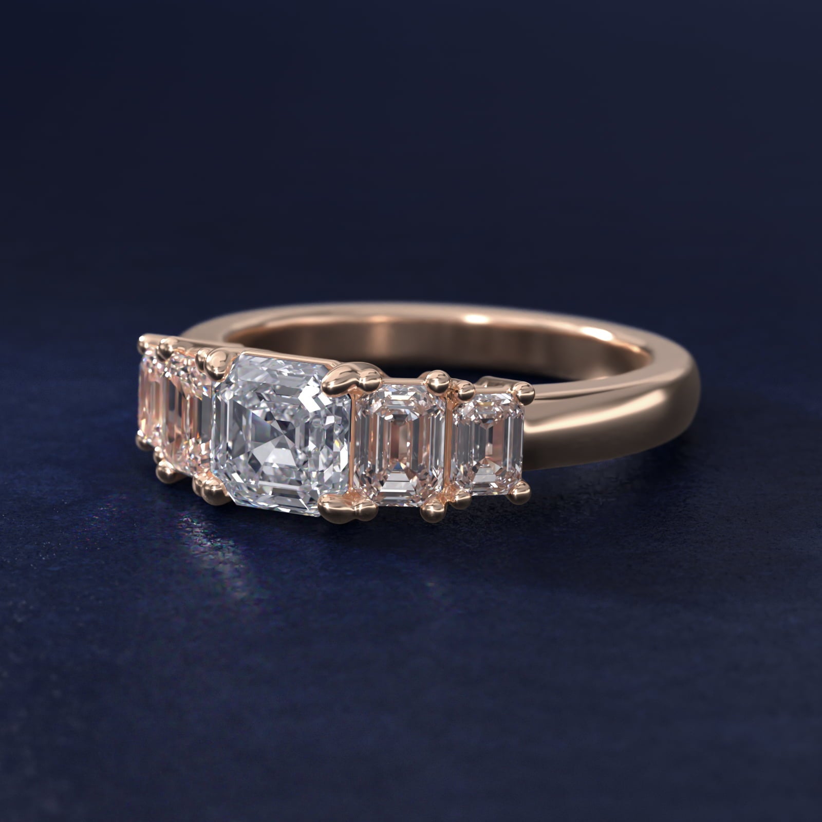 Four Stone Emerald Diamond Engagement Ring in 18k Rose Gold - Asscher Center