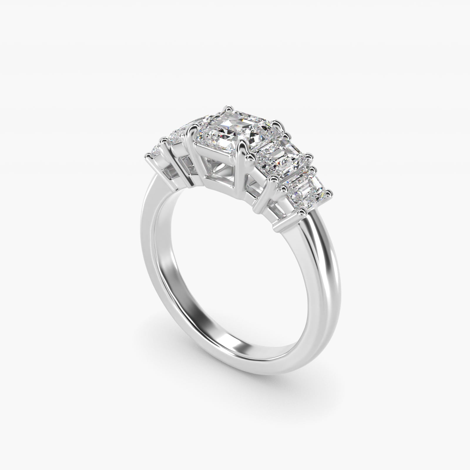 Four Stone Emerald Diamond Engagement Ring in 18k White Gold - Asscher Center