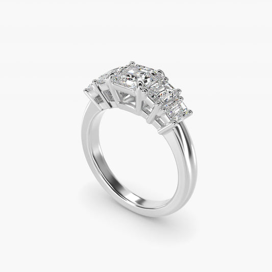 Four Stone Emerald Diamond Engagement Ring in 18k White Gold - Asscher Center