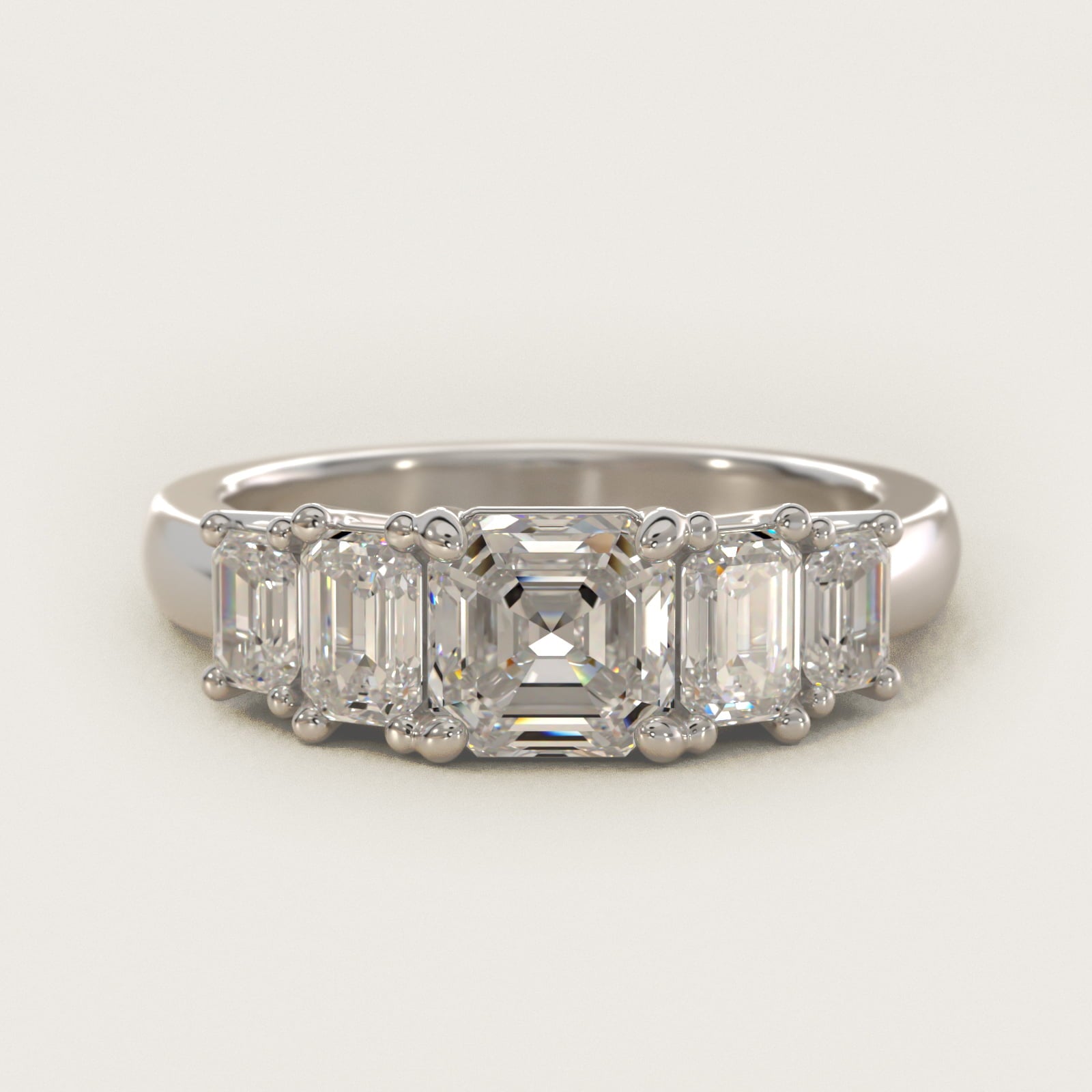 Four Stone Emerald Diamond Engagement Ring in 14k White Gold - Asscher Center
