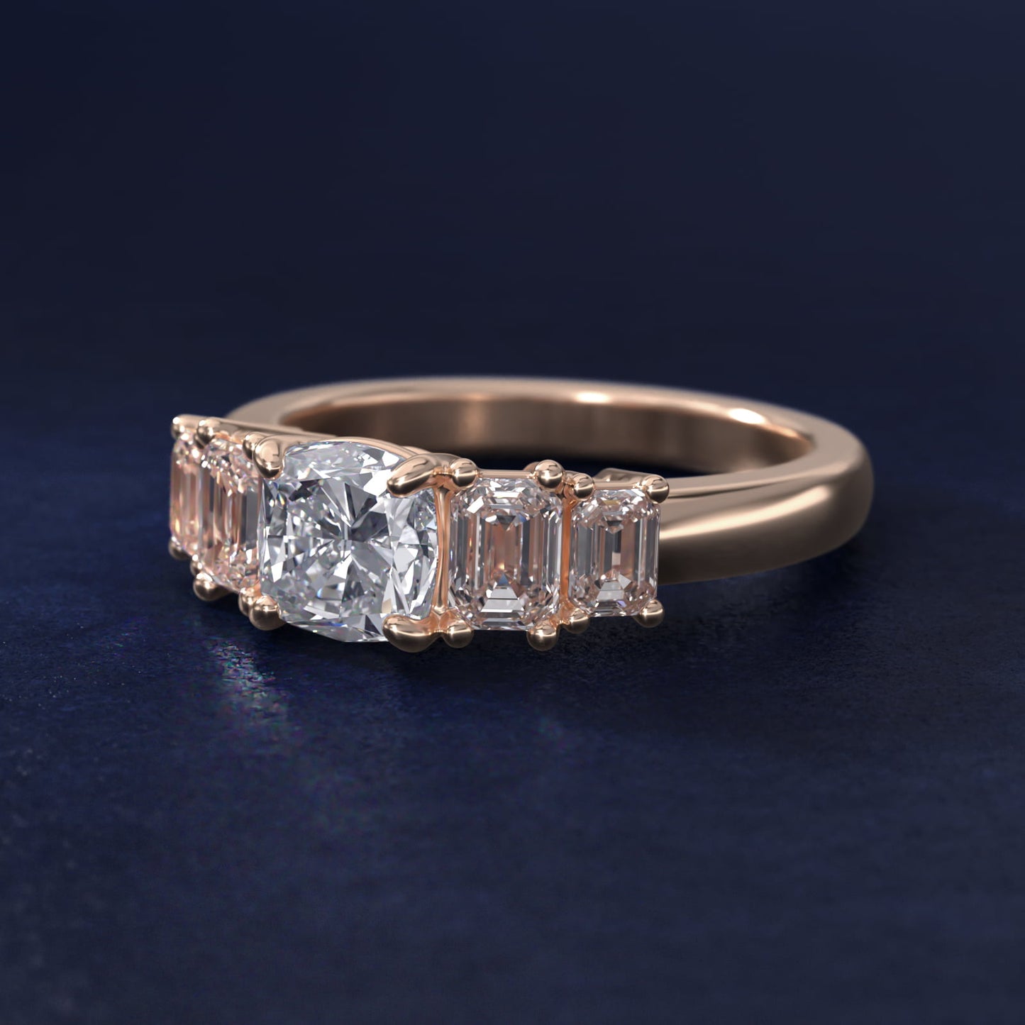 Four Stone Emerald Diamond Engagement Ring in 18k Rose Gold - Cushion Center