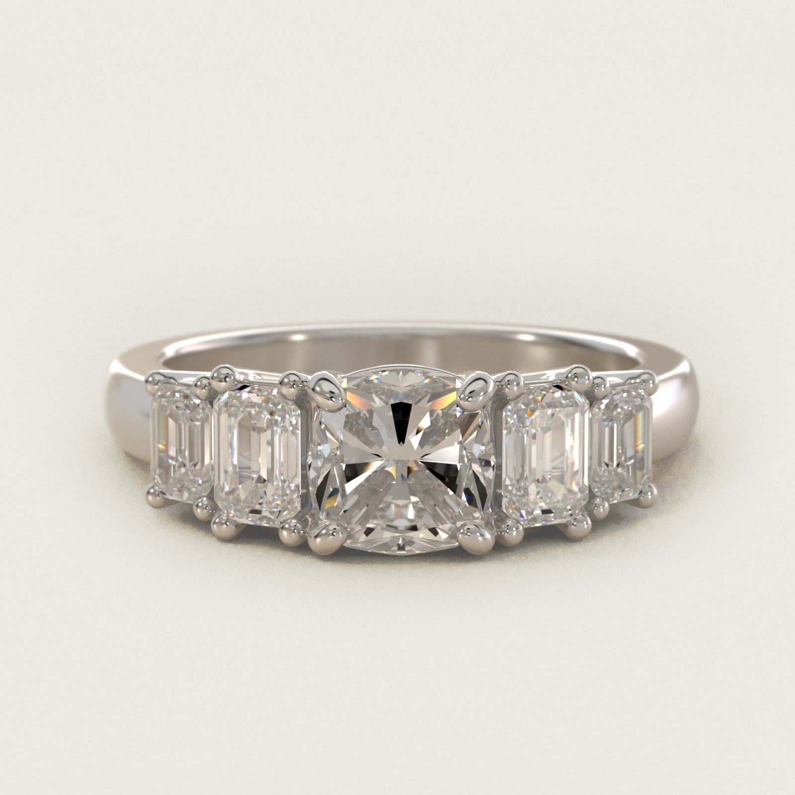 Four Stone Emerald Diamond Engagement Ring in 18k White Gold - Cushion Center