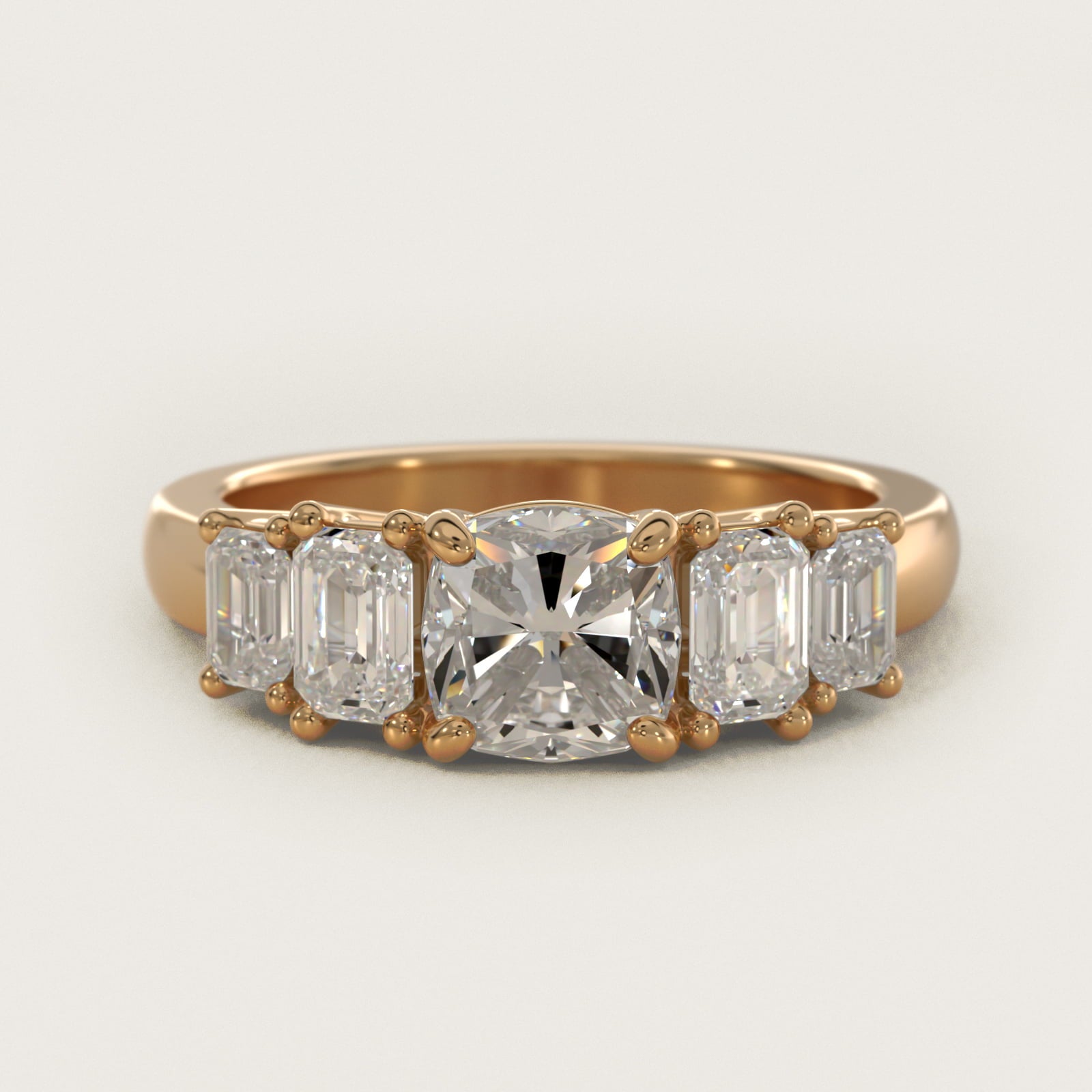 Four Stone Emerald Diamond Engagement Ring in 14K Yellow Gold - Cushion Center
