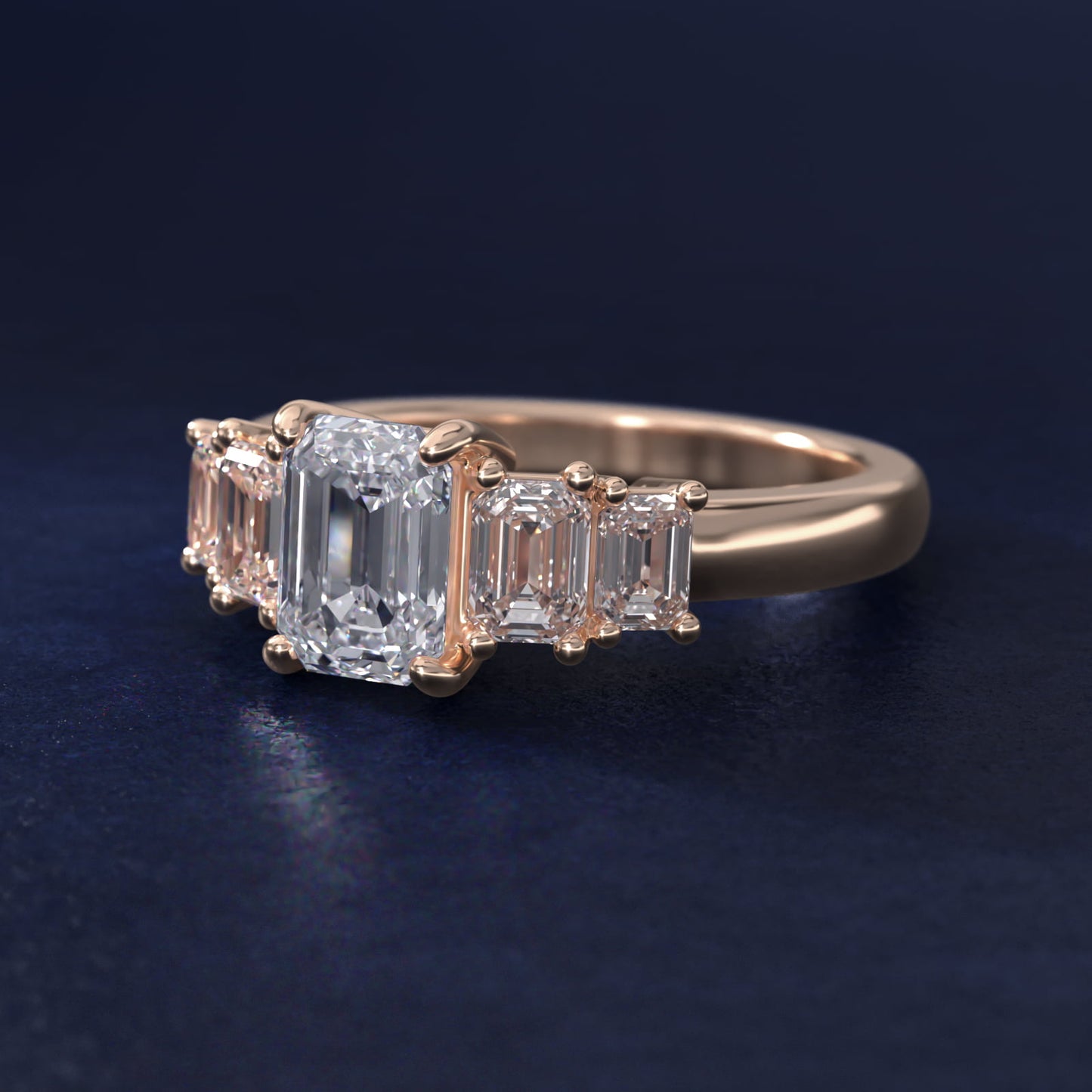 Four Stone Emerald Diamond Engagement Ring in 14k Rose Gold - Emerald Center