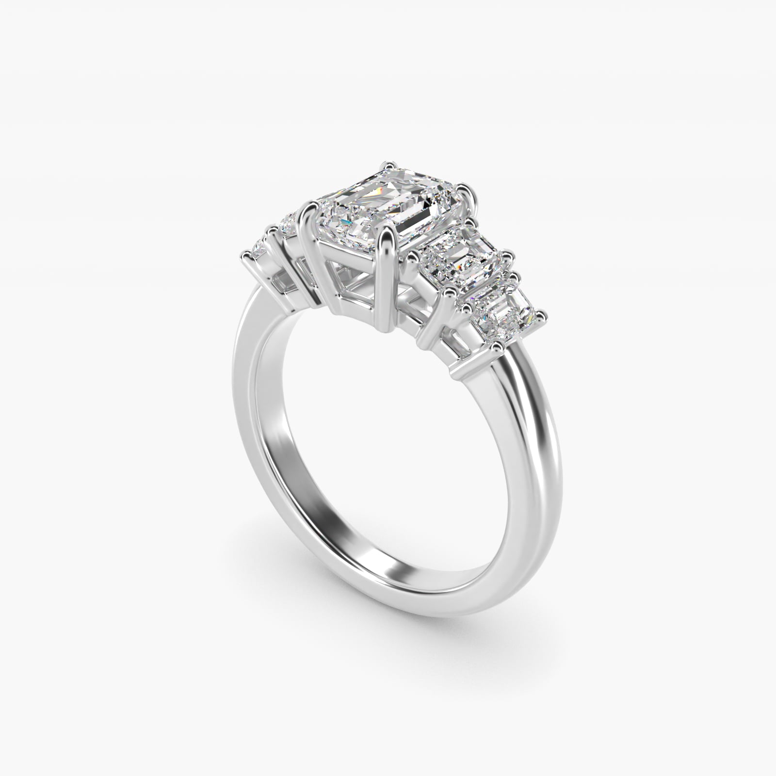 Four Stone Emerald Diamond Engagement Ring in 14k White Gold - Emerald Center