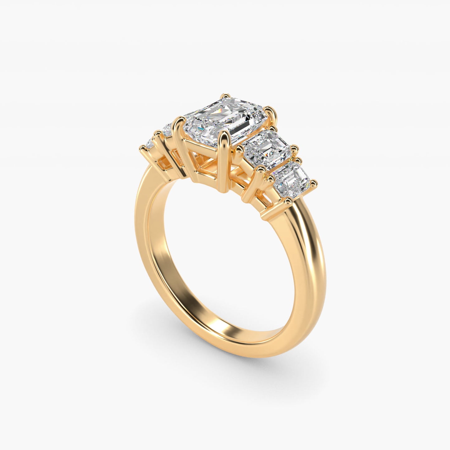 Four Stone Emerald Diamond Engagement Ring in 14K Yellow Gold - Emerald Center