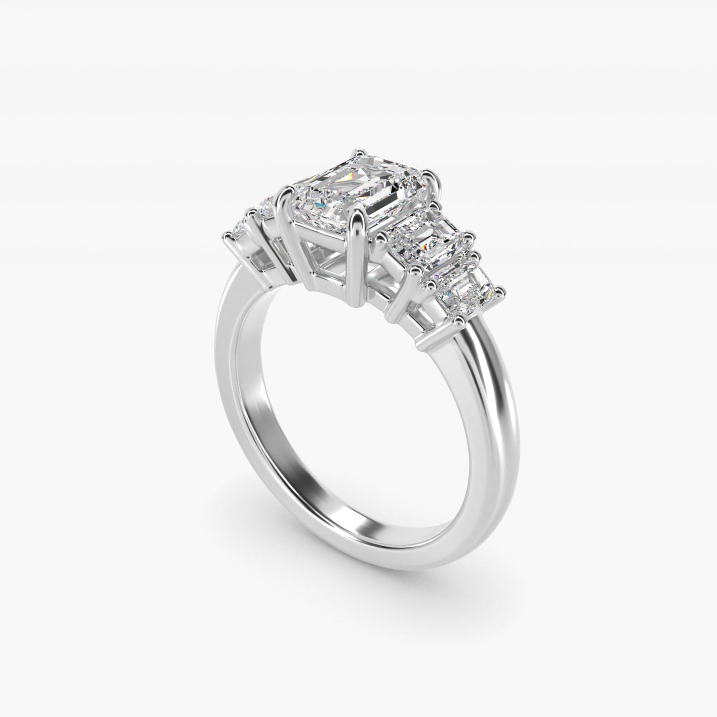Four Stone Emerald Diamond Engagement Ring in Platinum - Emerald Center
