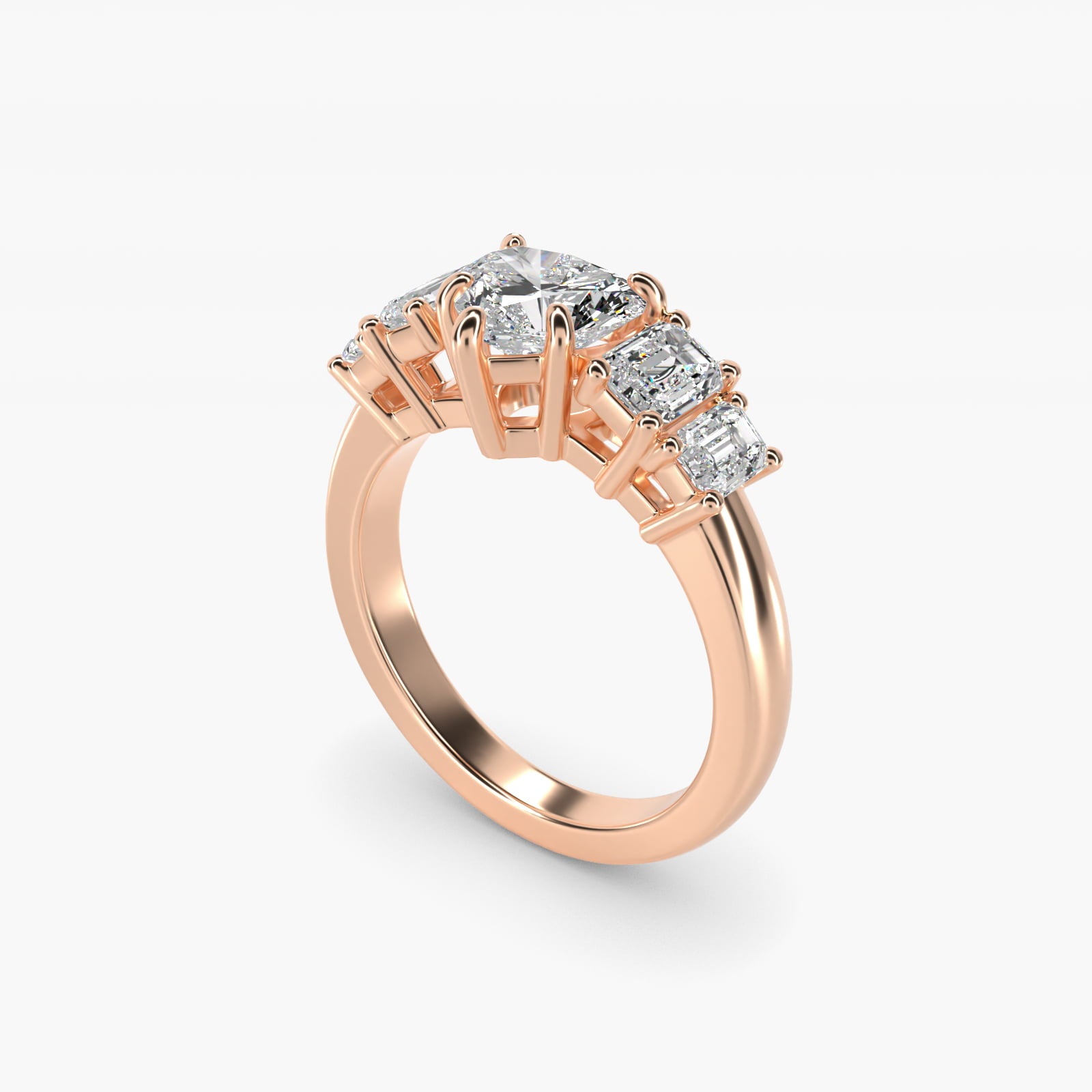 Four Stone Emerald Diamond Engagement Ring in 18k Rose Gold - Heart Center