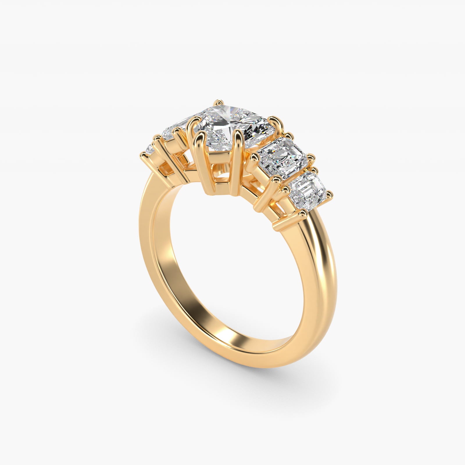 Four Stone Emerald Diamond Engagement Ring in 18k Yellow Gold - Heart Center
