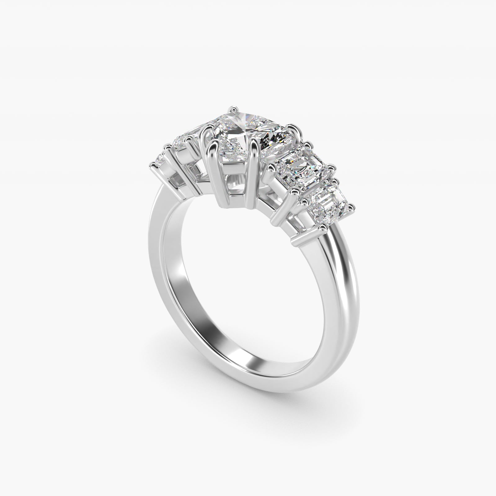 Four Stone Emerald Diamond Engagement Ring in Platinum - Heart Center