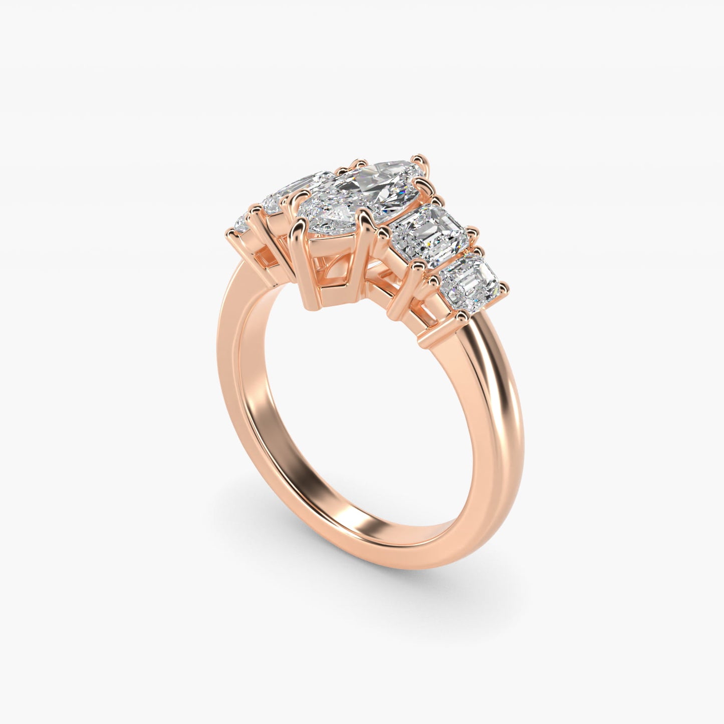 Four Stone Emerald Diamond Engagement Ring in 18k Rose Gold - Marquise Center