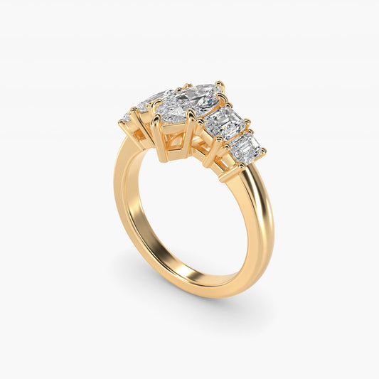 Four Stone Emerald Diamond Engagement Ring in 18k Yellow Gold - Marquise Center