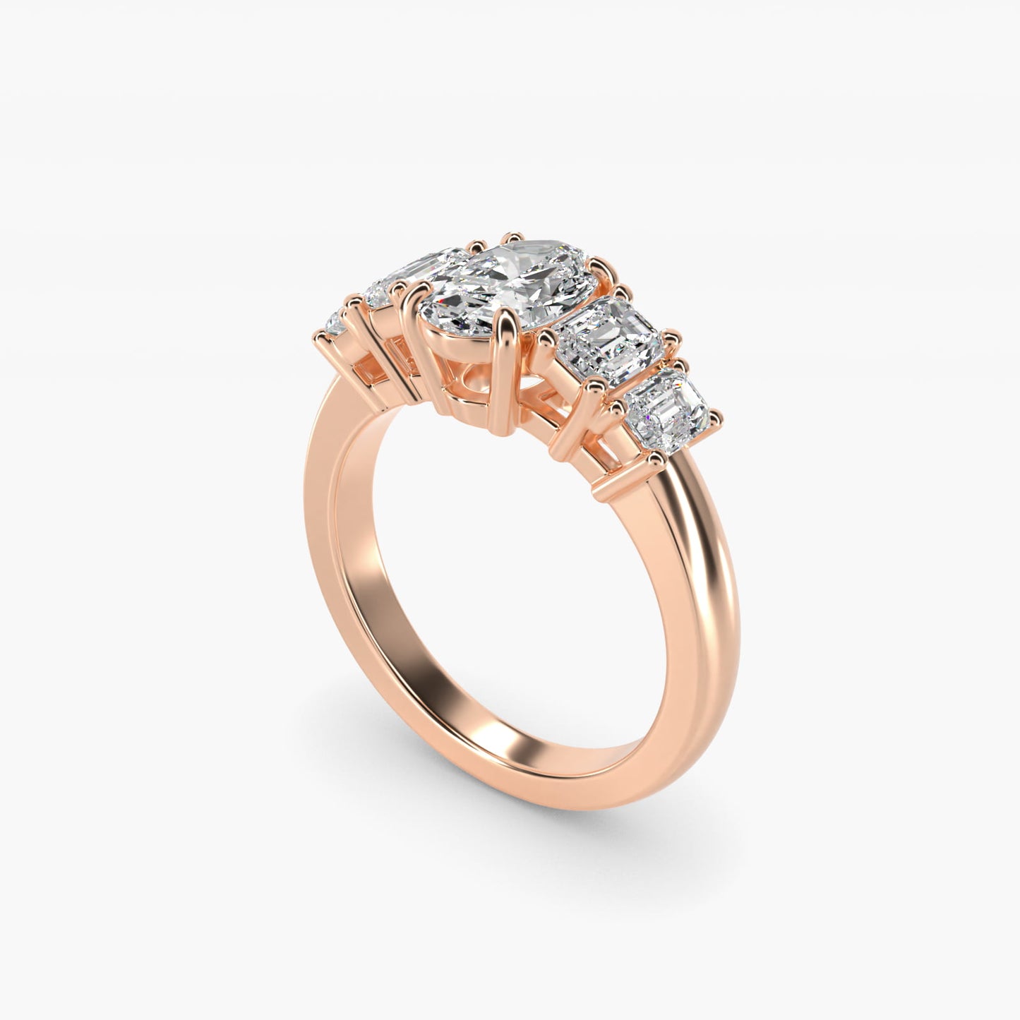 Four Stone Emerald Diamond Engagement Ring in 14k Rose Gold - Oval Center