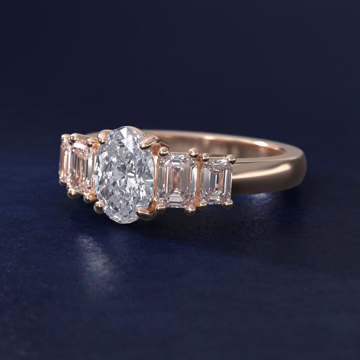 Four Stone Emerald Diamond Engagement Ring in 18k Rose Gold - Oval Center