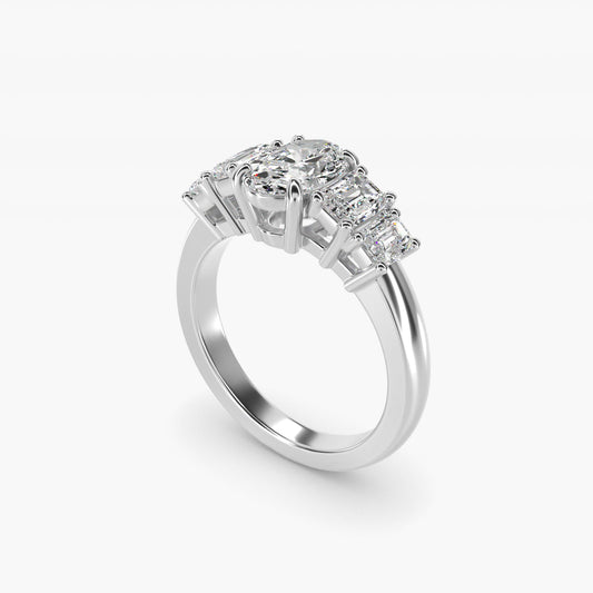 Four Stone Emerald Diamond Engagement Ring in 18k White Gold - Oval Center