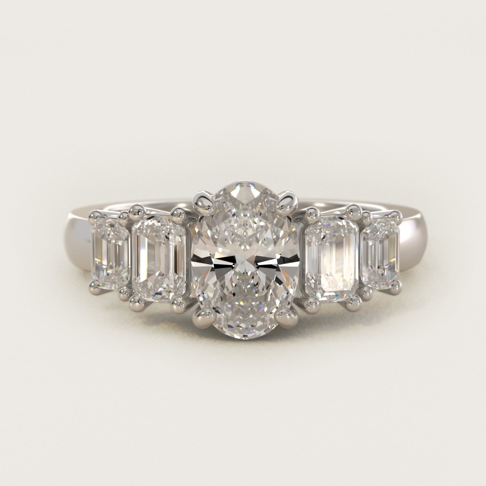 Four Stone Emerald Diamond Engagement Ring in 18k White Gold - Oval Center