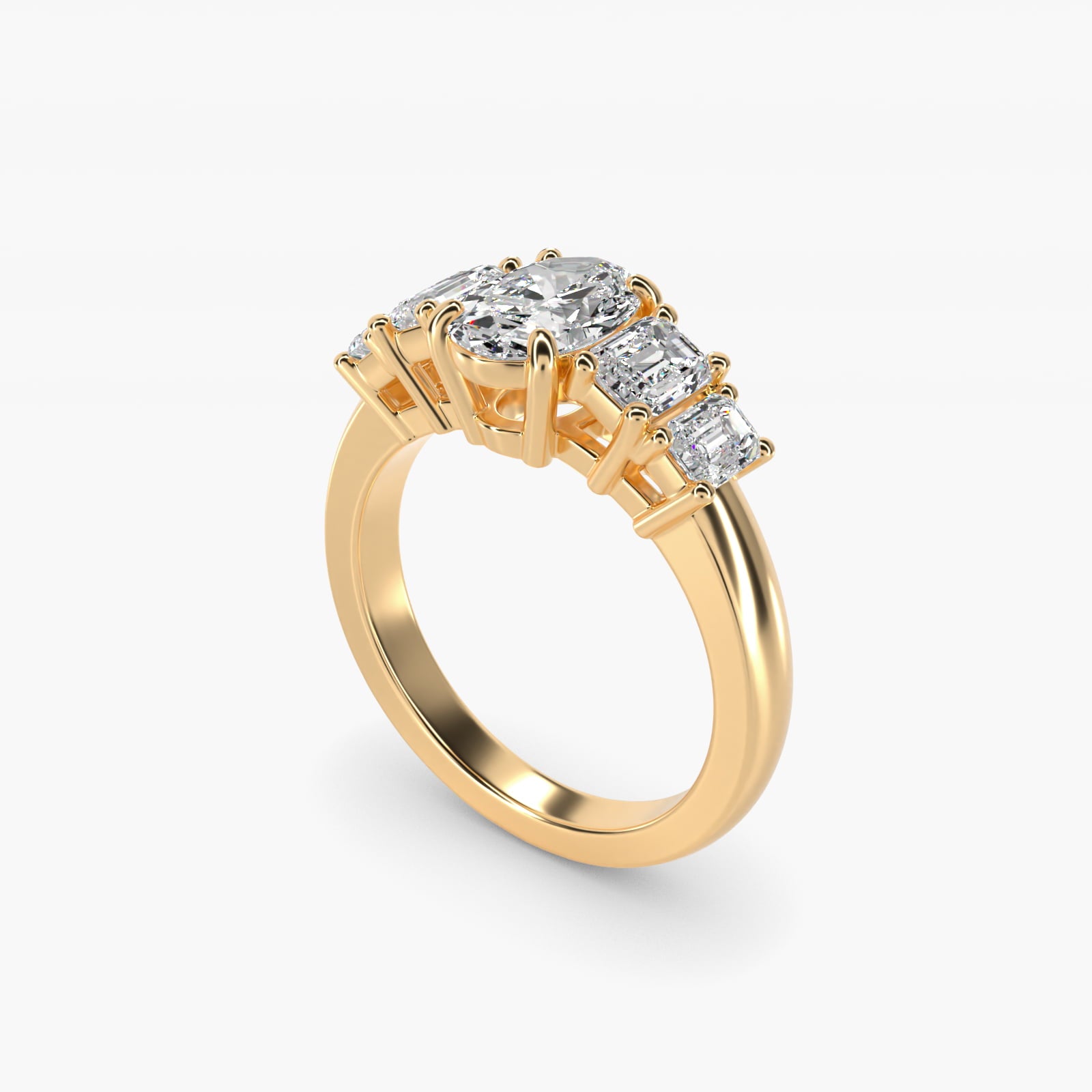 Four Stone Emerald Diamond Engagement Ring in 14K Yellow Gold - Oval Center