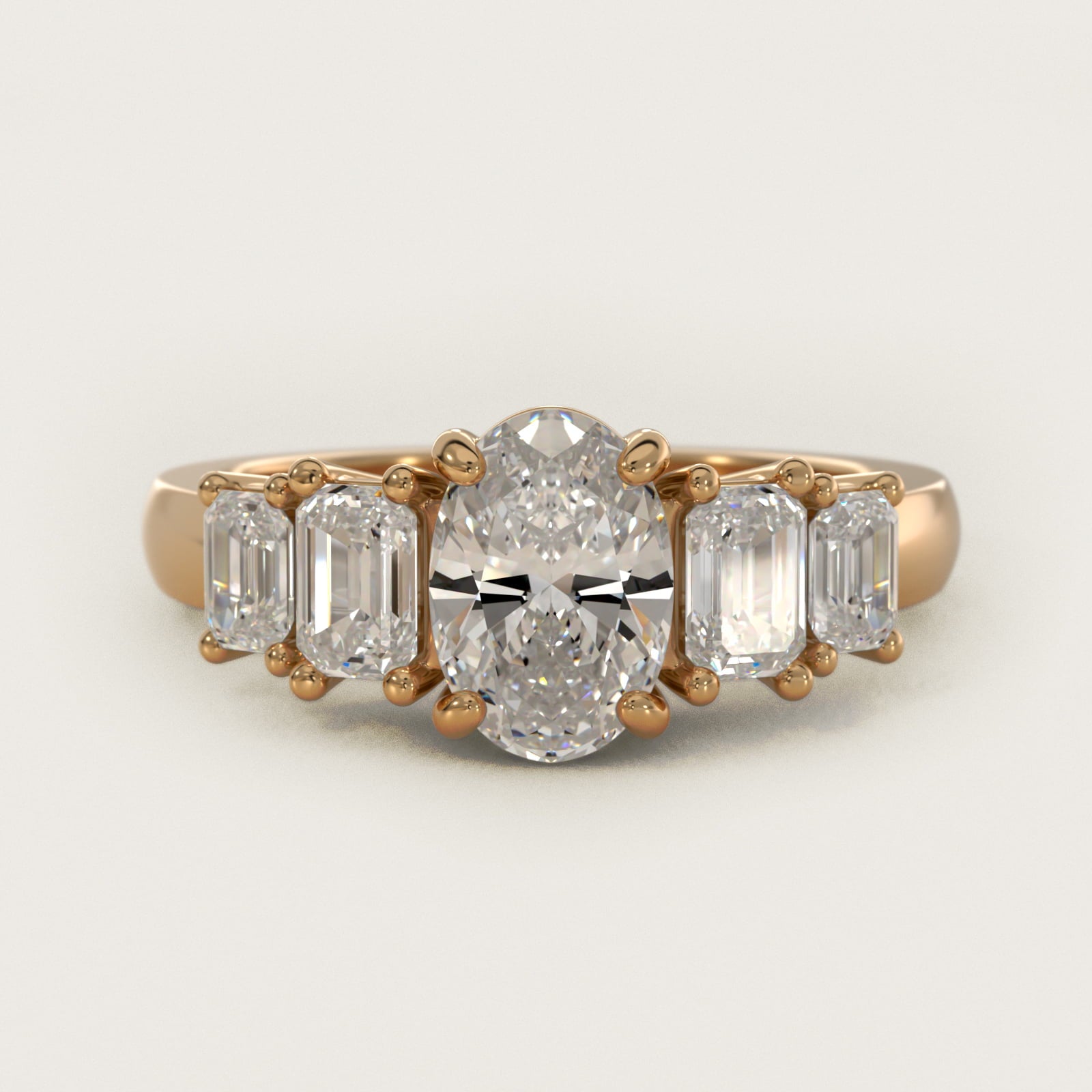 Four Stone Emerald Diamond Engagement Ring in 14K Yellow Gold - Oval Center