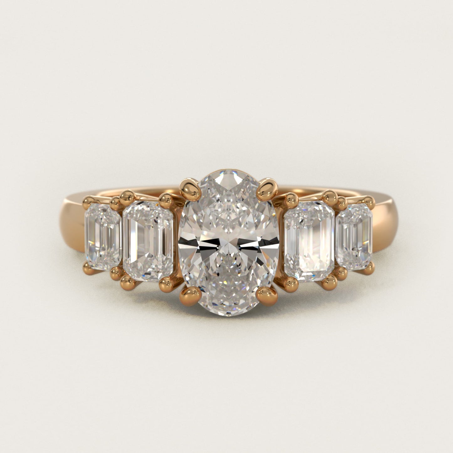 Four Stone Emerald Diamond Engagement Ring in 18k Yellow Gold - Oval Center