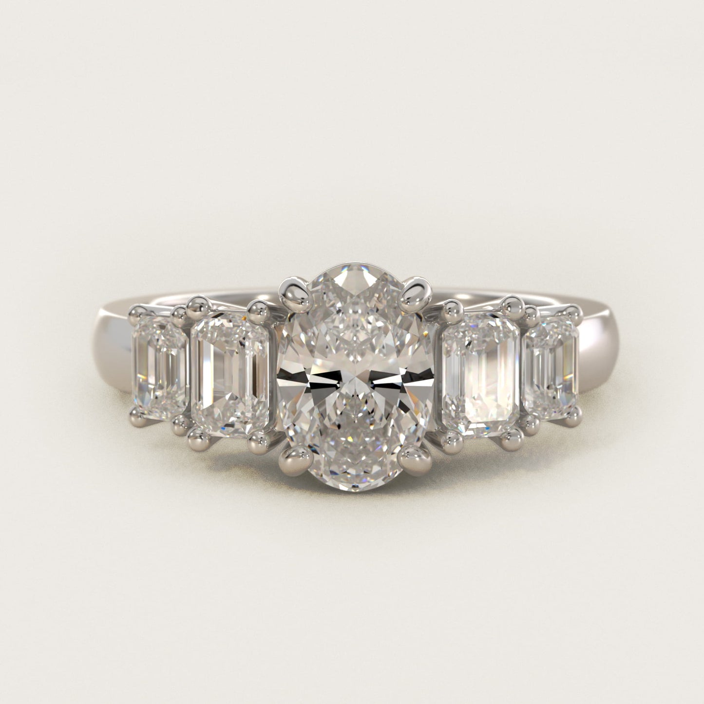 Four Stone Emerald Diamond Engagement Ring in Platinum - Oval Center
