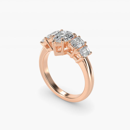 Four Stone Emerald Diamond Engagement Ring in 14k Rose Gold - Pear Center