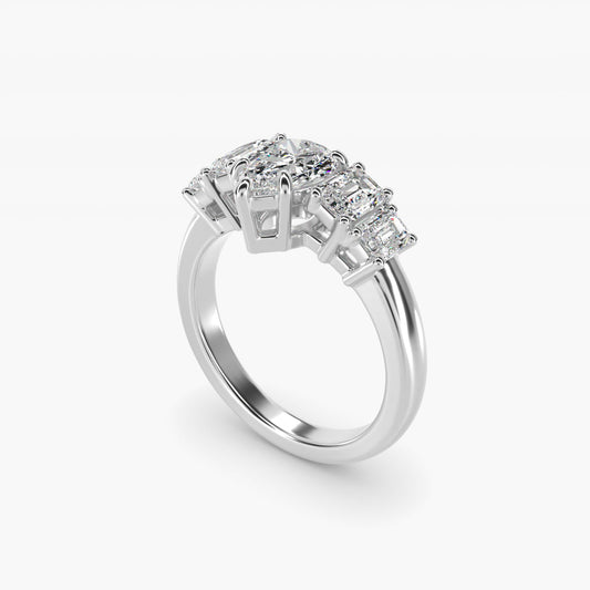 Four Stone Emerald Diamond Engagement Ring in 14k White Gold - Pear Center