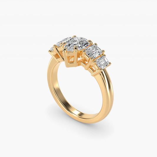 Four Stone Emerald Diamond Engagement Ring in 18k Yellow Gold - Pear Center