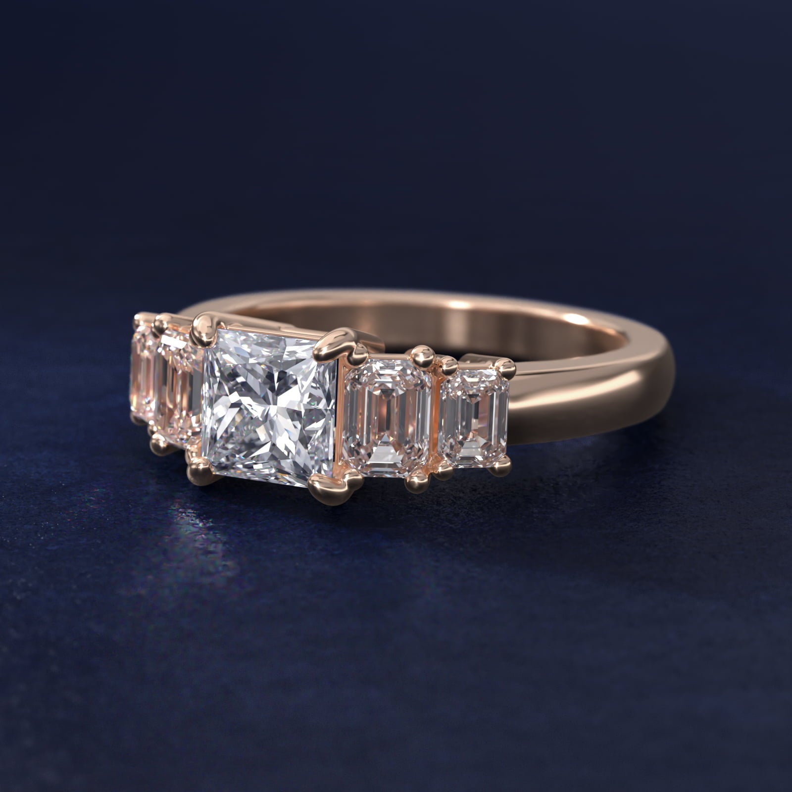 Four Stone Emerald Diamond Engagement Ring in 14k Rose Gold - Princess Center