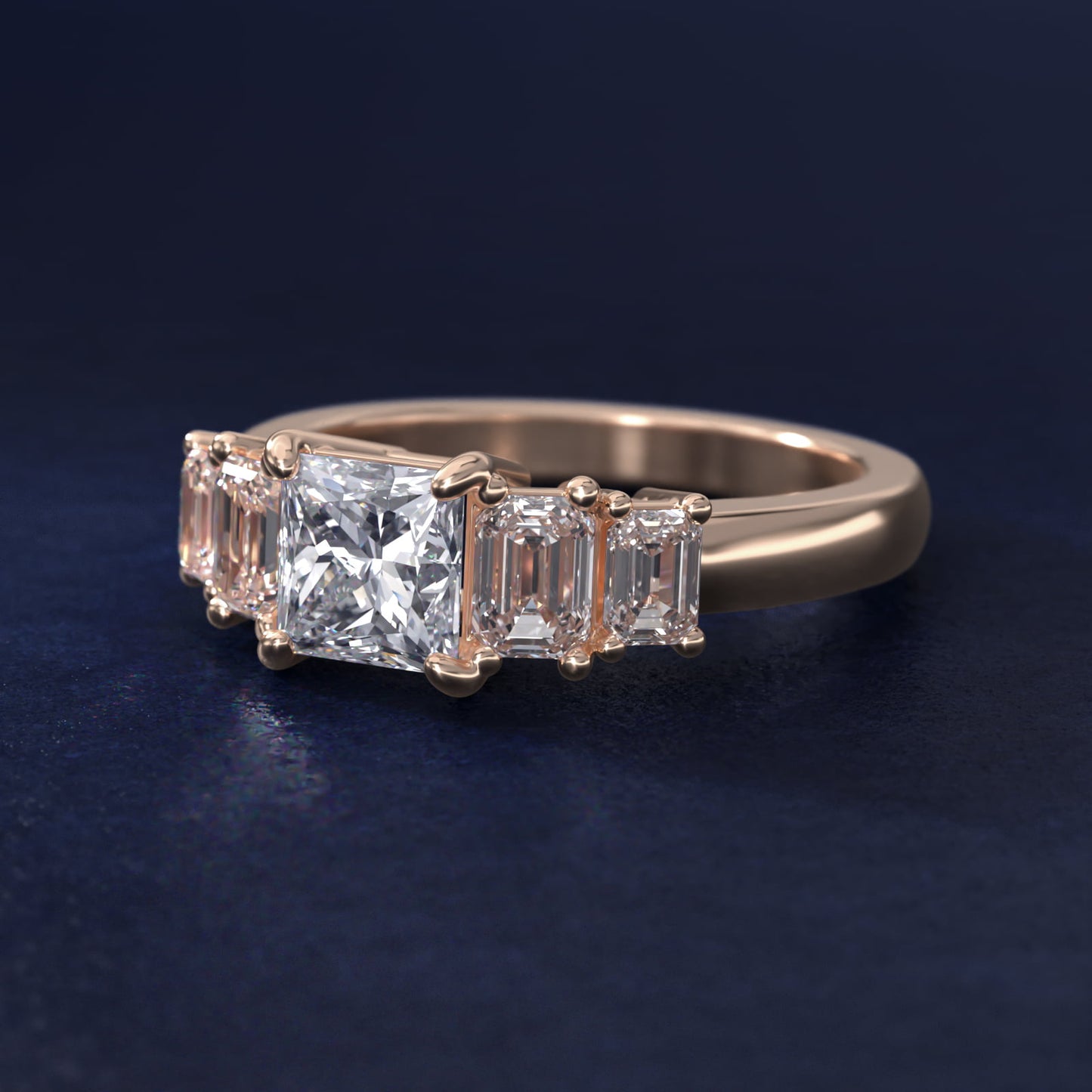 Four Stone Emerald Diamond Engagement Ring in 18k Rose Gold - Princess Center
